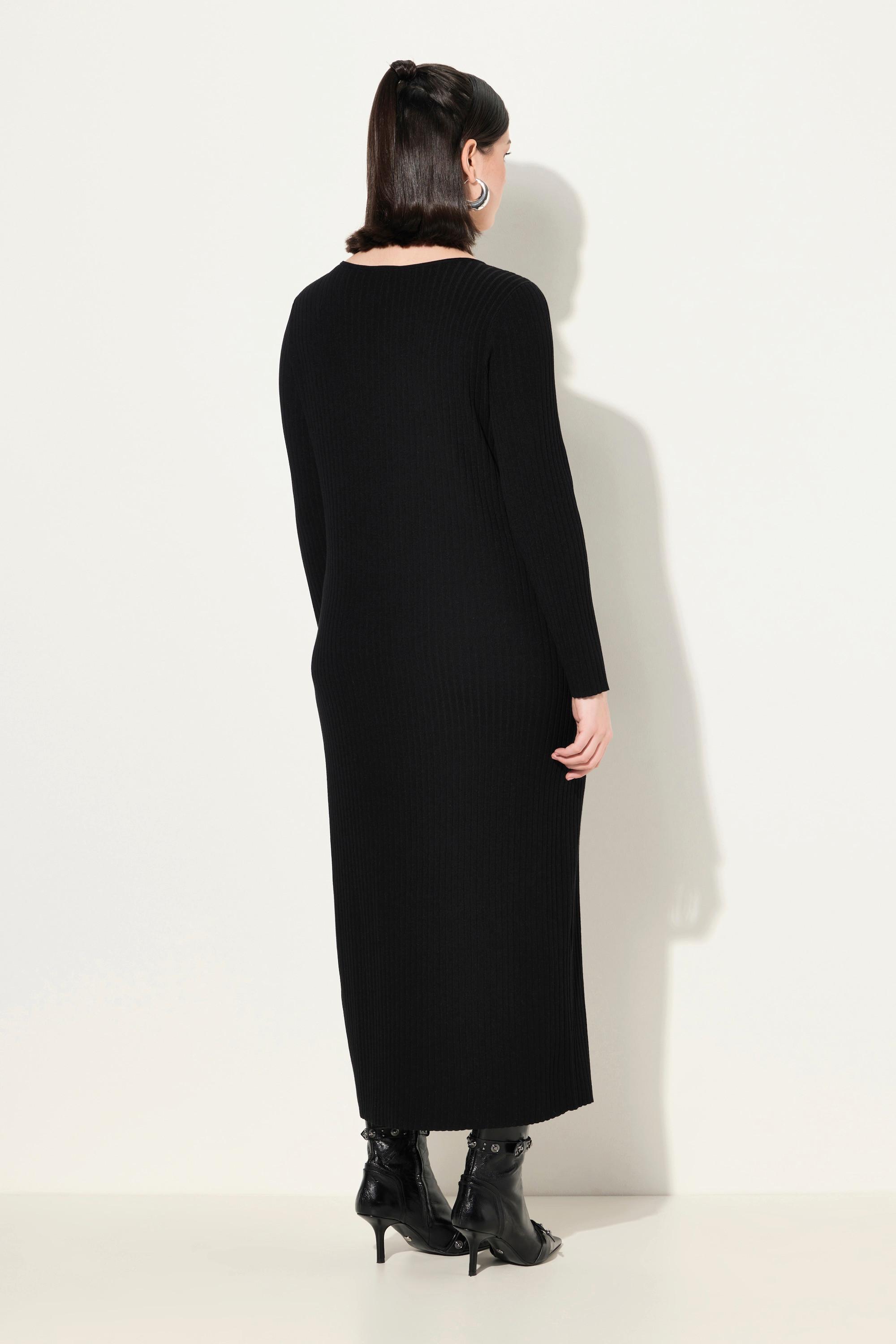 Ulla Popken Maxi Strickkleid Rippstrick Slim Fit V-Ausschnitt Langarm