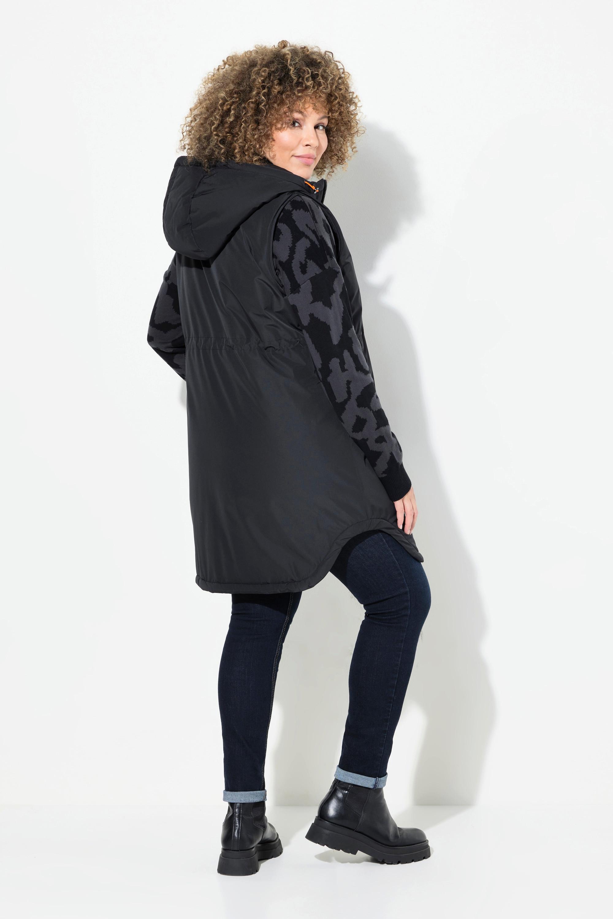 Ulla Popken Weste, wasserabweisend, Kapuze, 2-Wege-Zipper