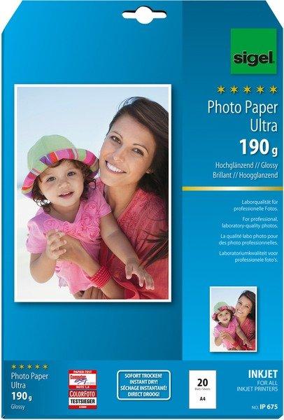 Sigel SIGEL InkJet Fotopapier A4 IP675 190g,glossy, weiss 20 Blatt