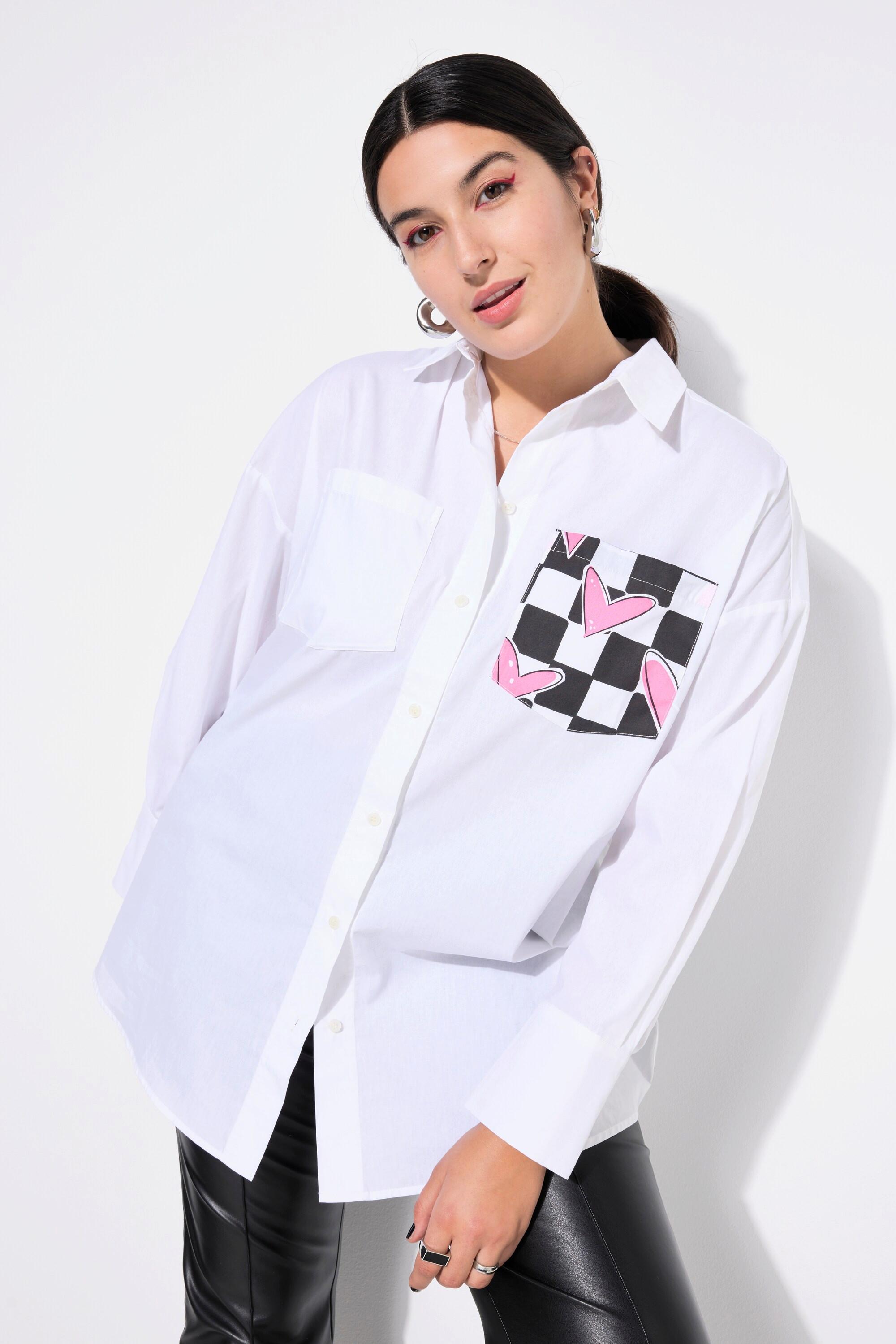 Studio Untold Hemdbluse, Boxy Shape, Karo-Hearts Rücken-Print
