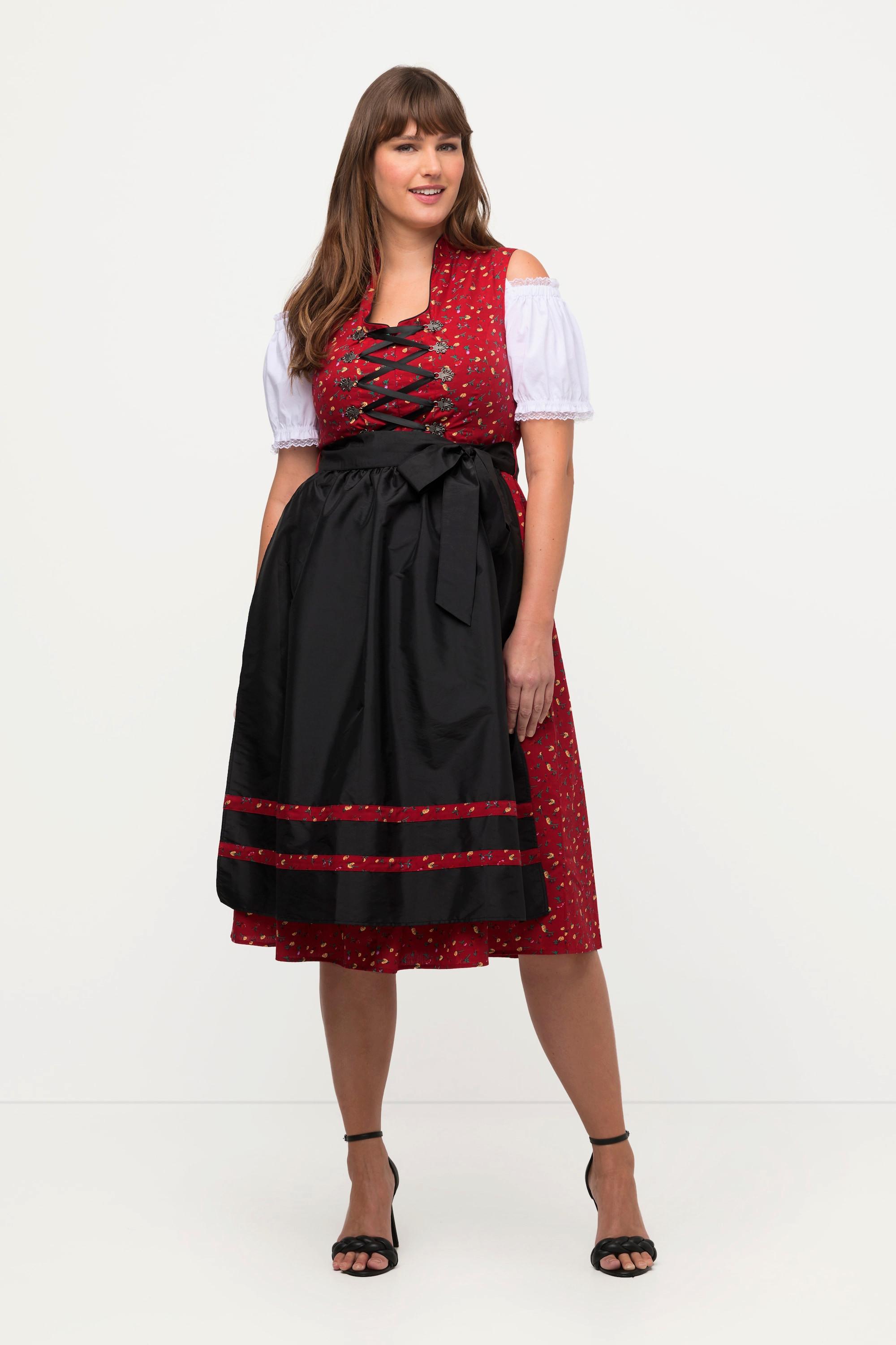 Ulla Popken Dirndl Schnürung Stehkragen V-Ausschnitt Ärmellos
