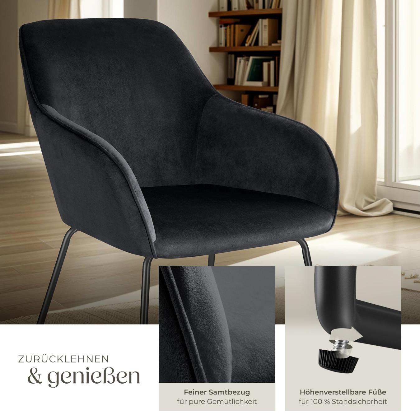 Tectake Esszimmerstuhl gepolstert, in Samtoptik höhenverstellbare Füsse