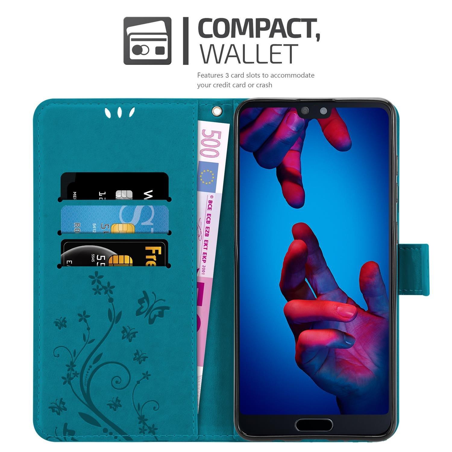 Cadorabo Hülle für Huawei P20 Blumen Design Magnetverschluss