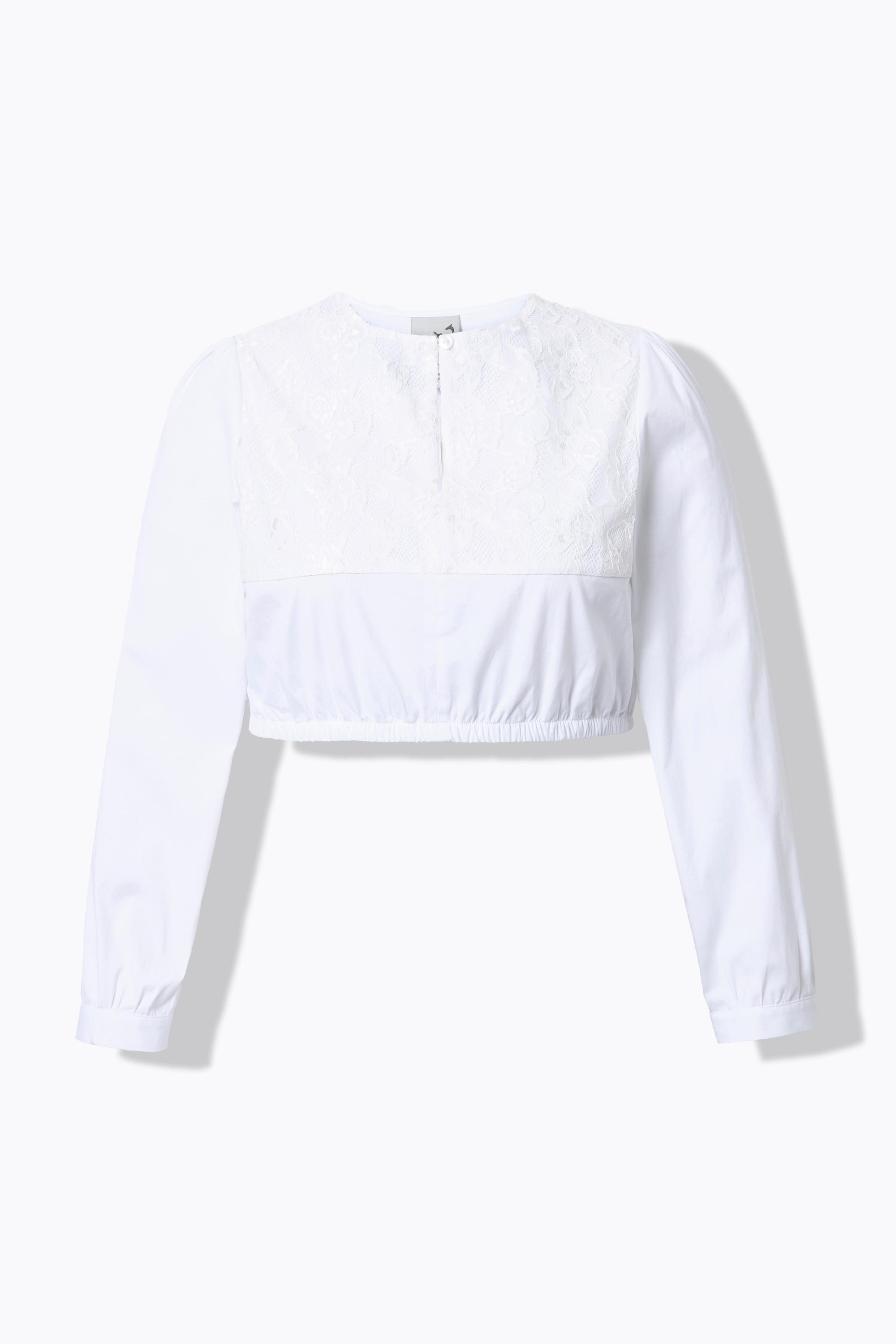 Ulla Popken Dirndlbluse, Spitze, Rundhals, Langarm, Gummisaum