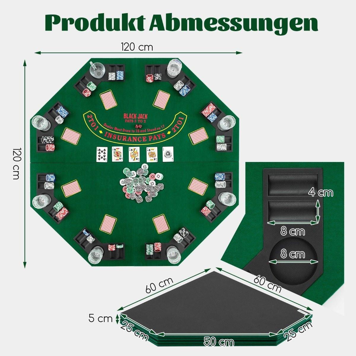 Northio Pokermatte Texas Holdem Pokertisch-Auflage faltbar für 8 Spieler mit Getränkehaltern Grün
