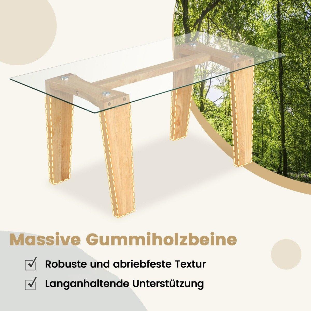 Northix Glas Couchtisch mit Gummiholzbeinen Rechteckiger Beistelltisch Glastisch Kaffeetisch