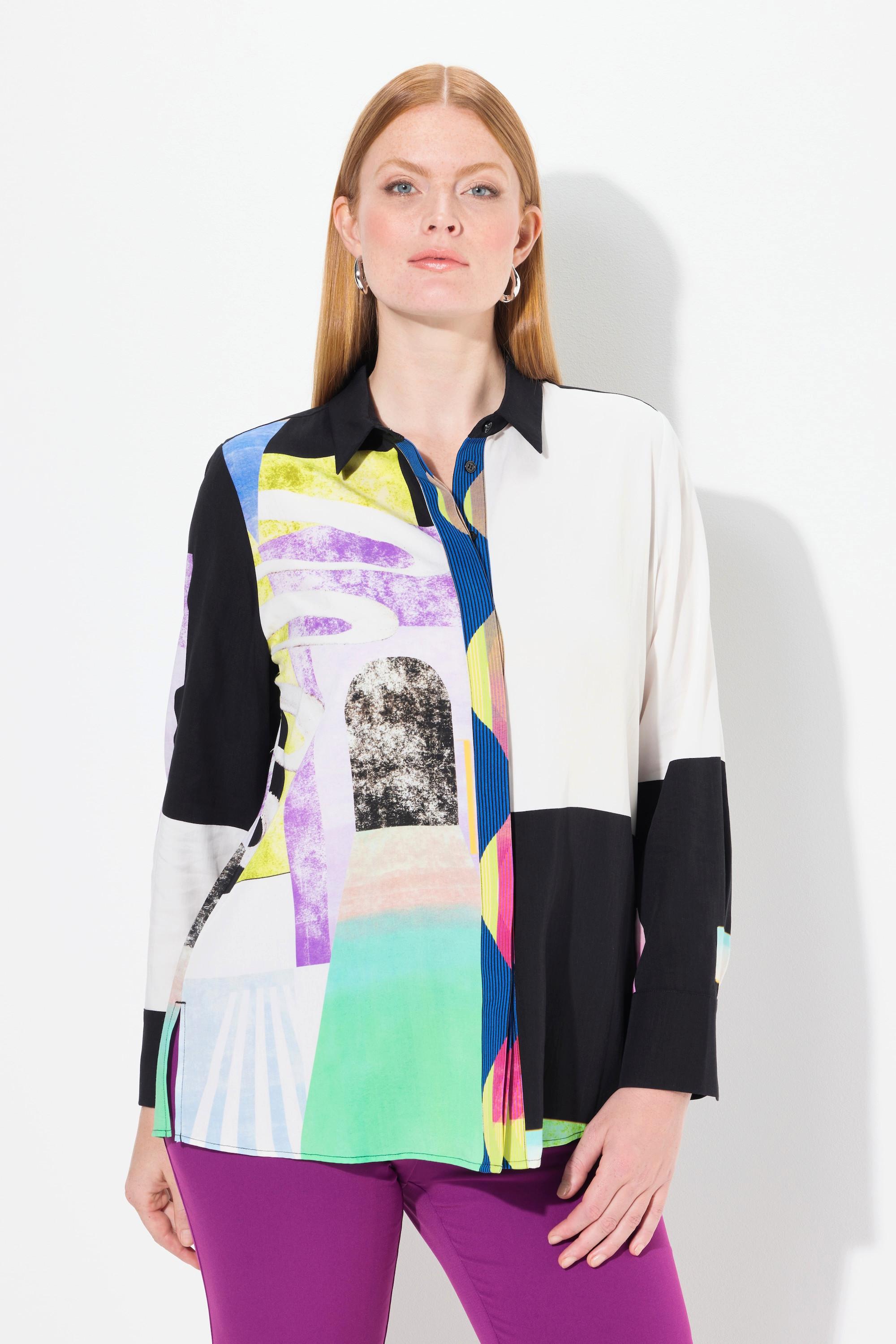 Ulla Popken Lyocell-Bluse, Patchdesign, Hemdkragen, Langarm