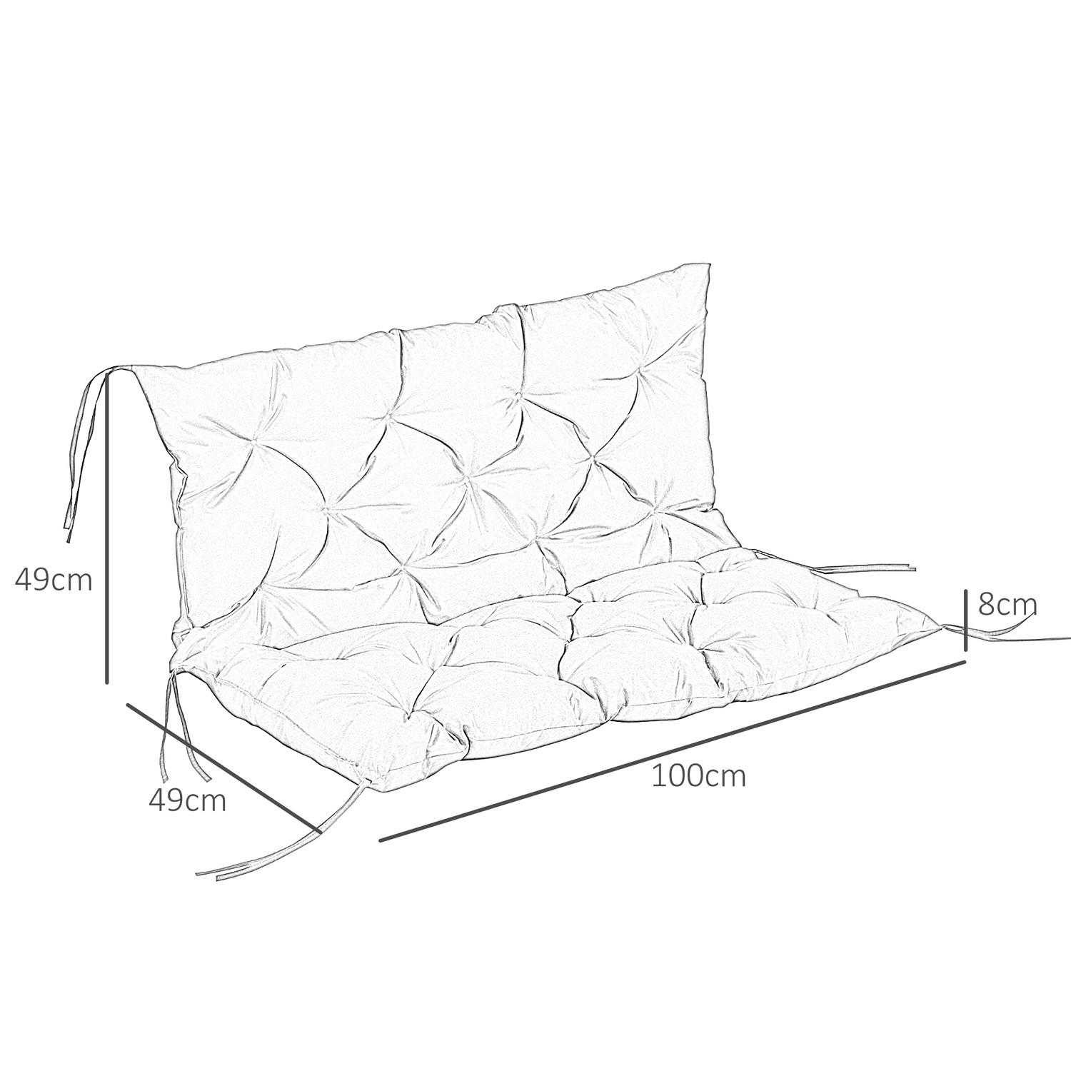 Northio 3 Sitzer Bankauflage 100x98x8 cm Bankkissen mit Bändern, Sitzkissen, Outdoor/Indoor Stuhlkissen, Sitzauflage, Sitzpolster, Bankpolster für Gartenmöbel, Sitzbank Hollywoodschaukel, Schwarz Aosom