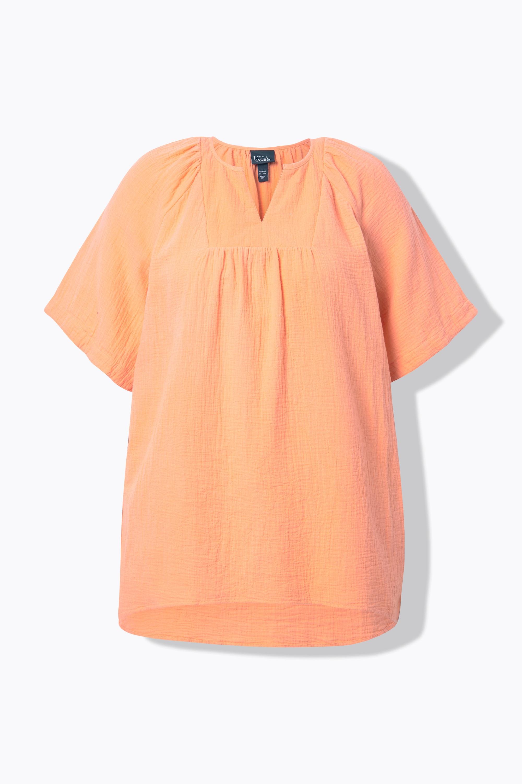 Ulla Popken Musselin-Bluse, A-Linie, Tunika-Ausschnitt, Halbarm