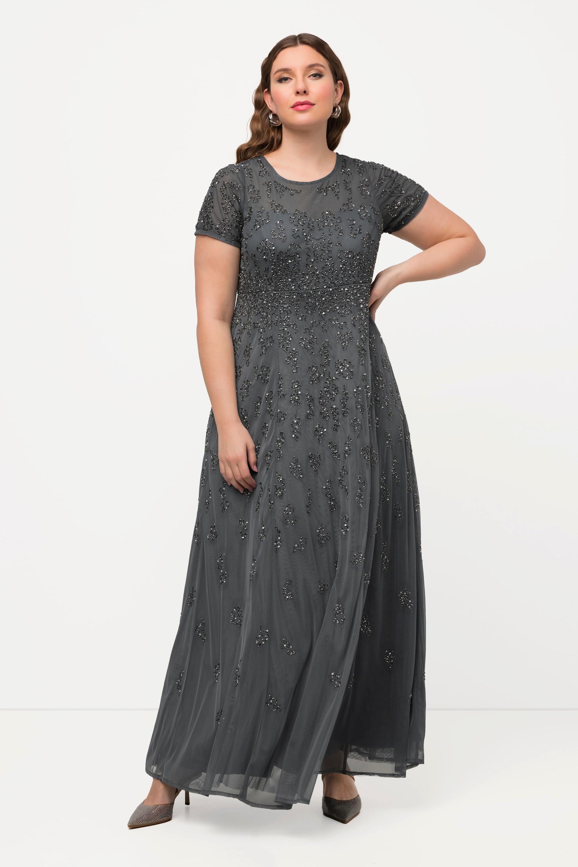 Ulla Popken Meshkleid Perlenstickerei Rundhals Halbarm
