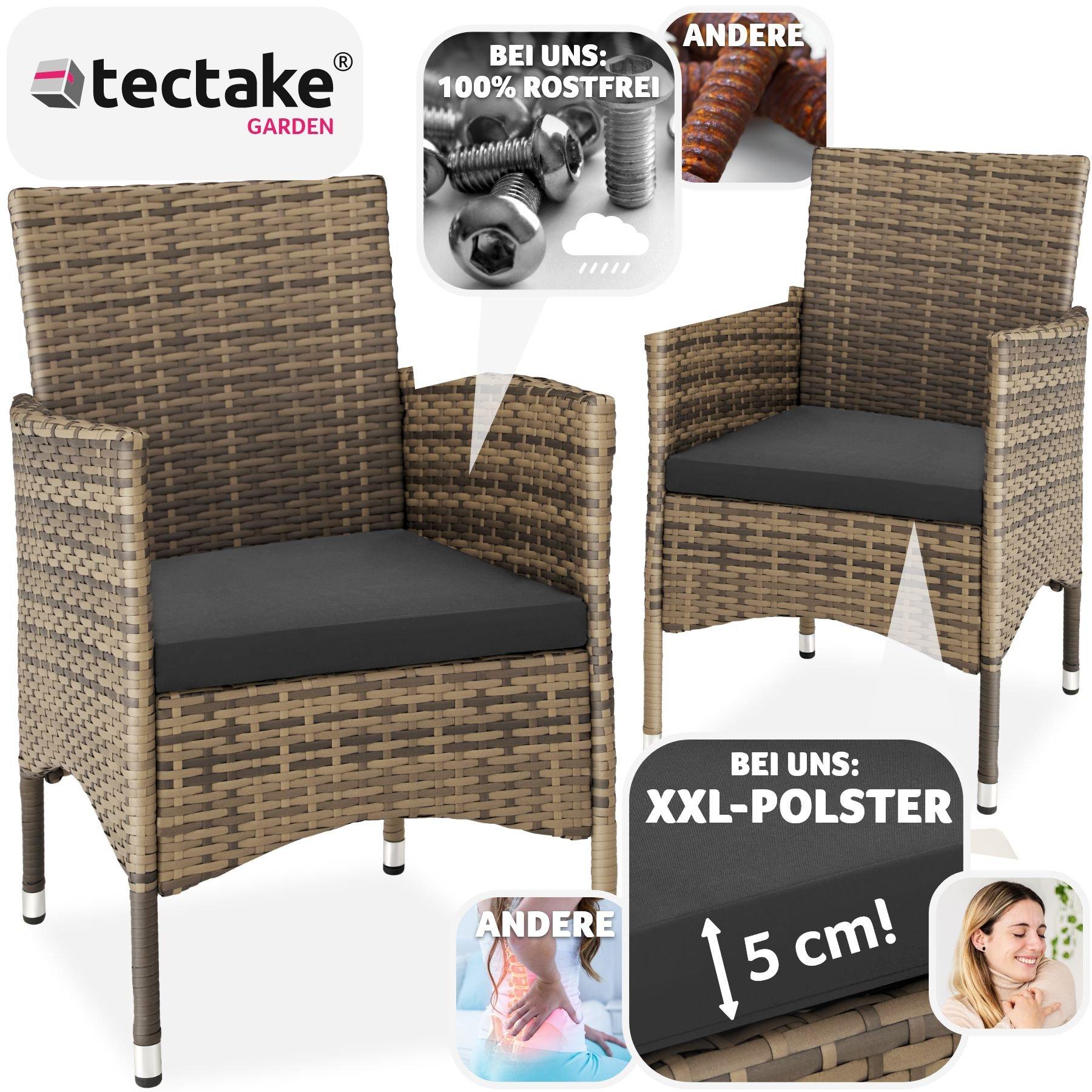 Tectake 2 Rattanstühle + 4 Sitzbezüge