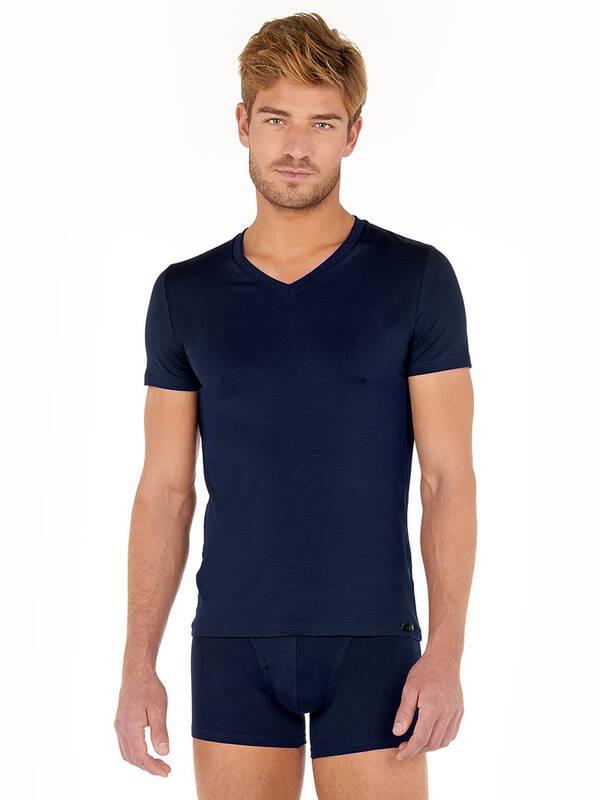 HOM Einfarbiges V-Ausschnitt Kurzarm T-Shirt