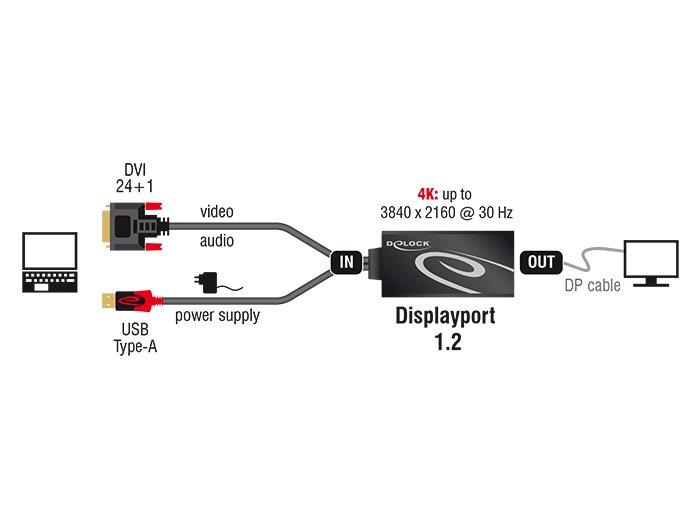 DeLock adapter dvi-d usb displayport