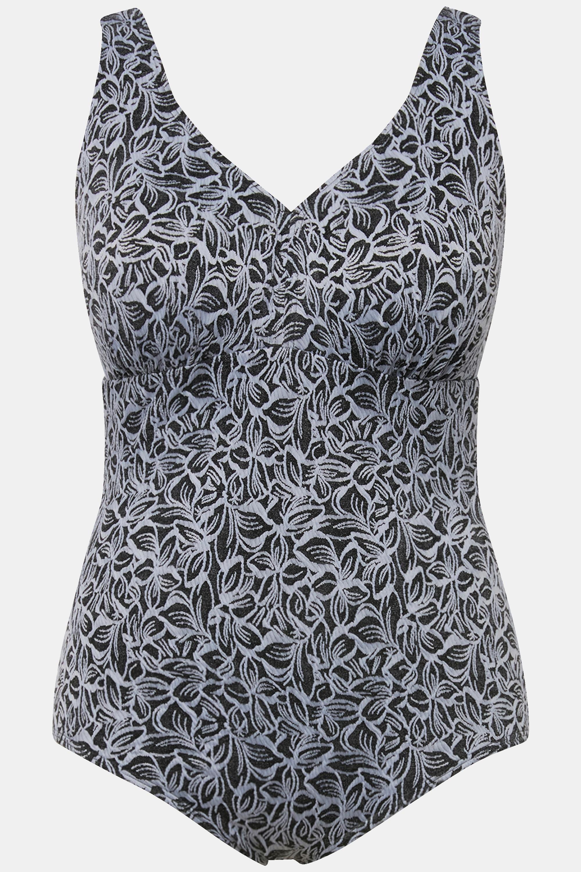 Ulla Popken Badeanzug, Blätter, Softcups, tiefer Rückenausschnitt