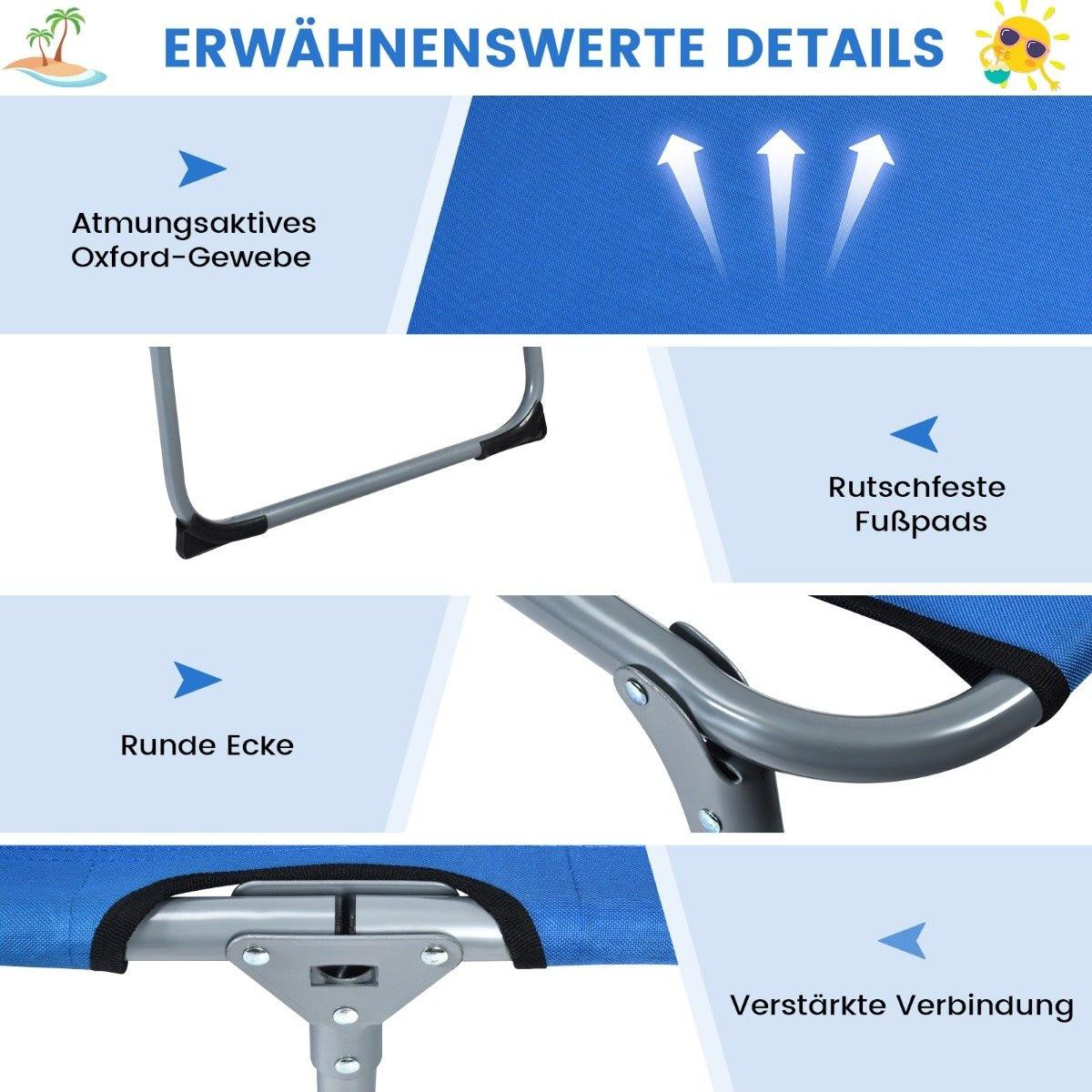 Northix Sonnenliege Zusammenklappbare Strandliege 194 x 60 x 36-86 cm Blau