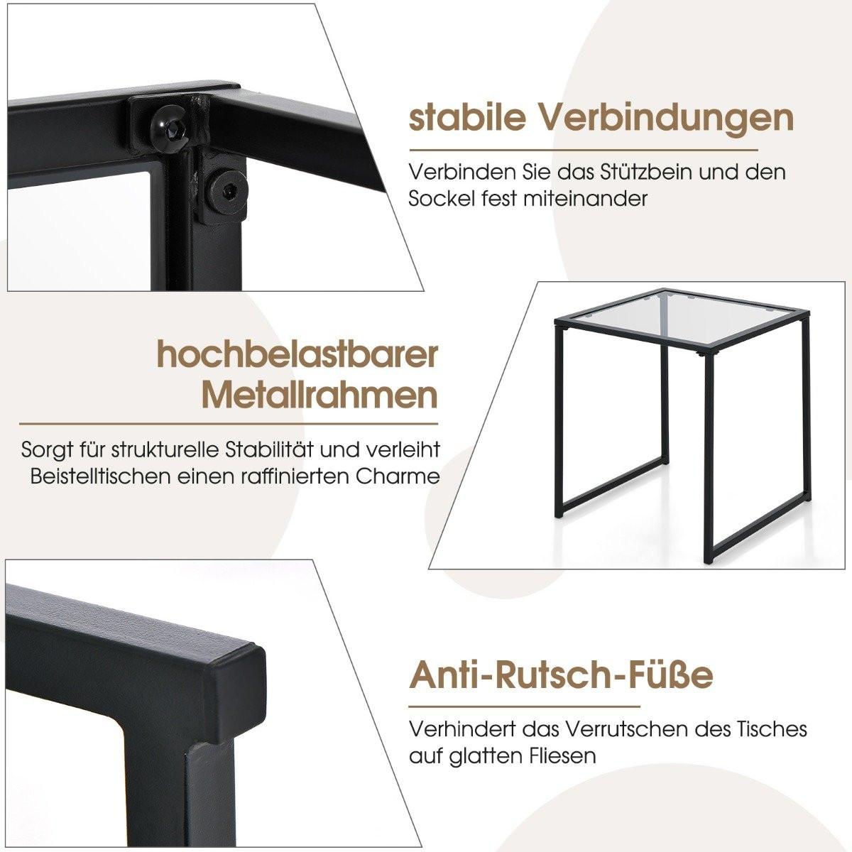 Northio Beistelltisch Kleiner Gartentisch Balkontisch mit Tischplatte aus gehärtetem Glas Schwarz