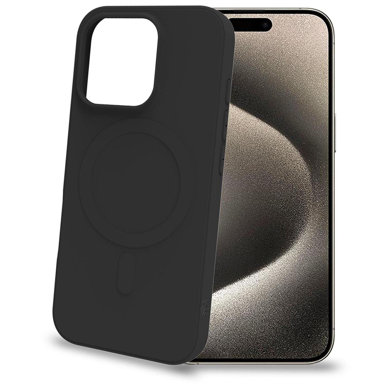 Celly Cromomag Weiche Gummihülle MagSafe kompatibles iPhone 16 Pro Schwarz