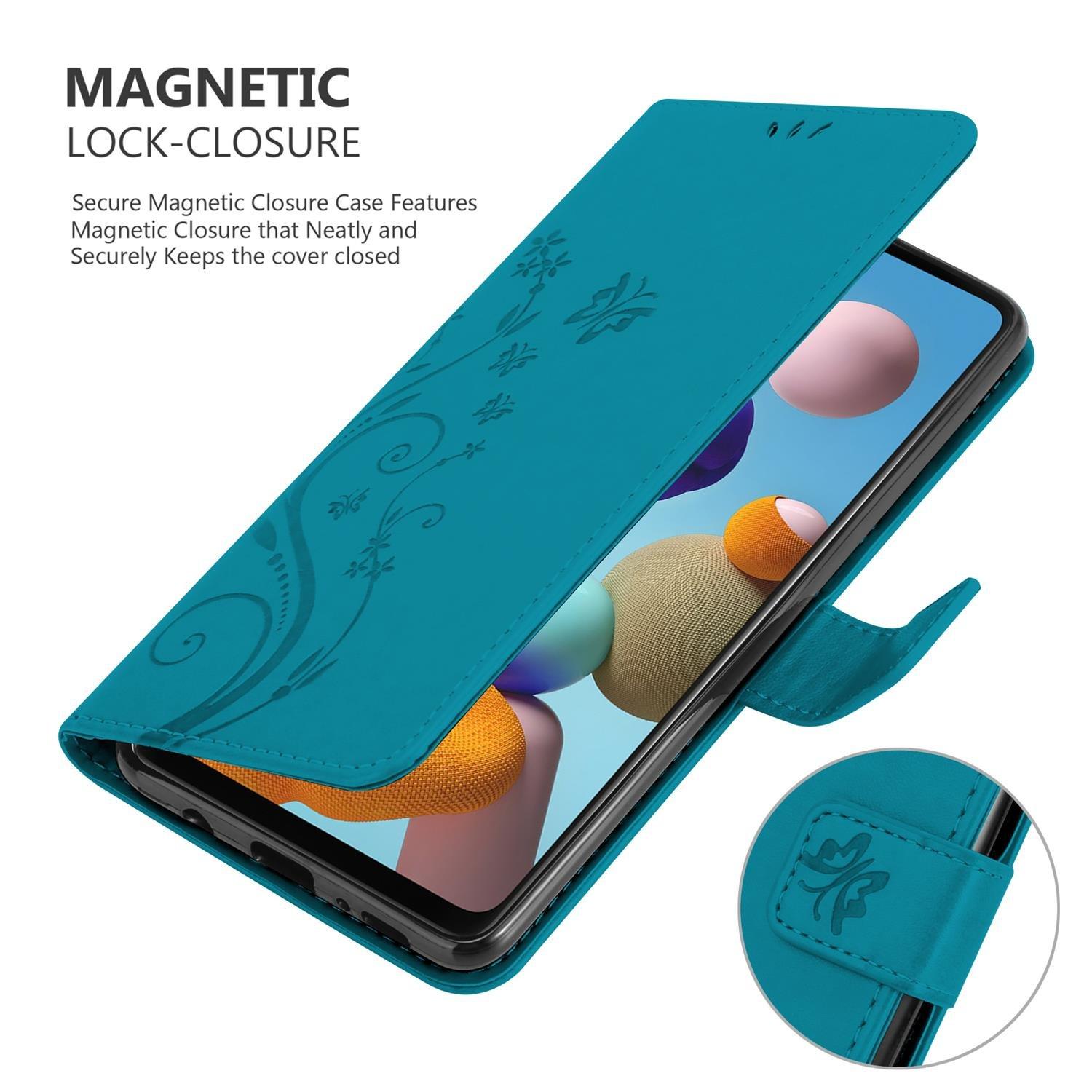 Cadorabo Hülle für Samsung Galaxy A21s Blumen Design Magnetverschluss