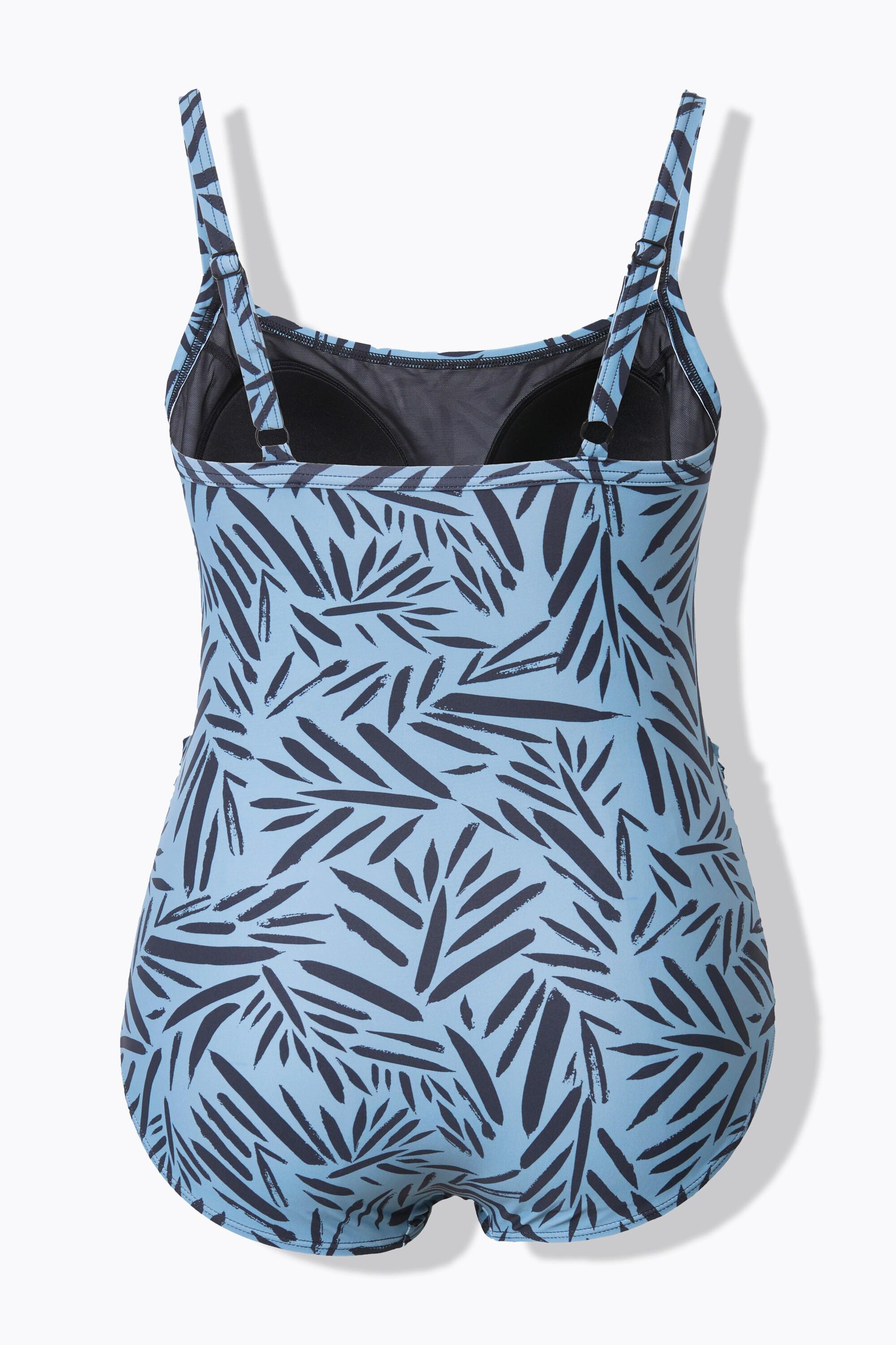 Ulla Popken Badeanzug, Blätter, Softcups, Spaghettiträger, recycelt
