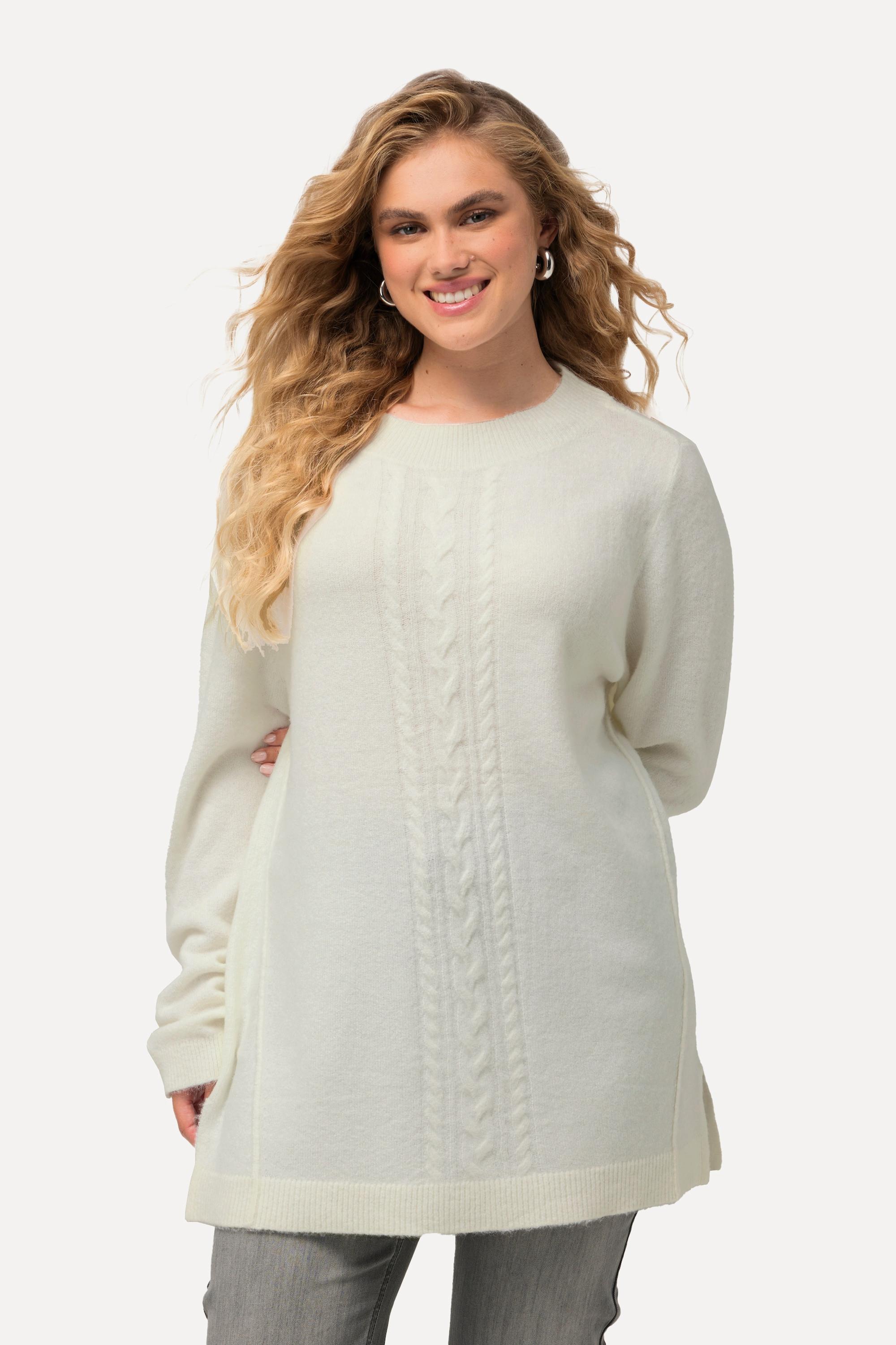 Ulla Popken Pullover, Zopfmuster, Stehkragen, Langarm