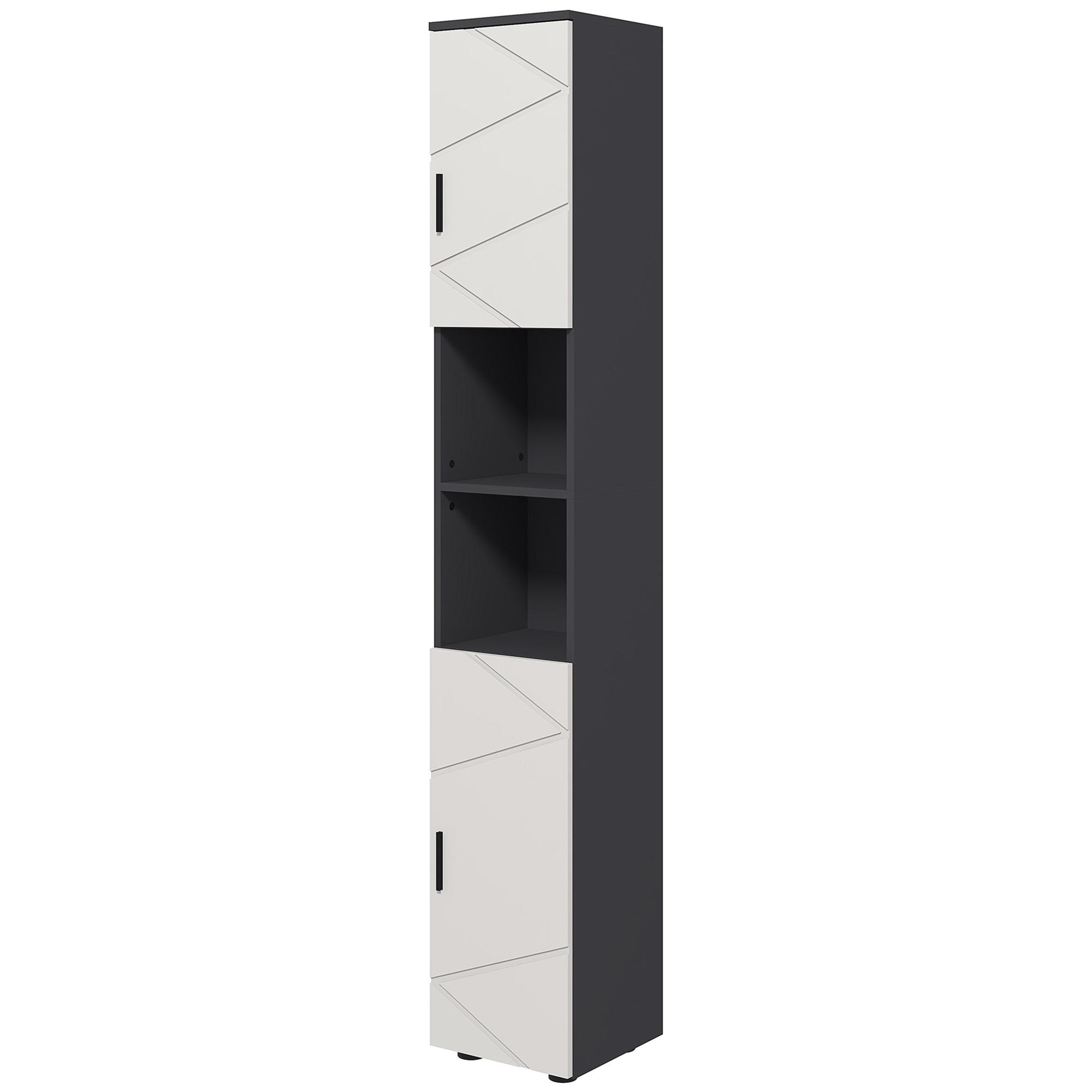 Northio Badezimmerschrank schmal, Hochschrank Toilettenschrank mit Verstellbar Regal und 2 offenen Fächern, Badschrank für kleine Räume Badezimmer, Wohnzimmer Grau |