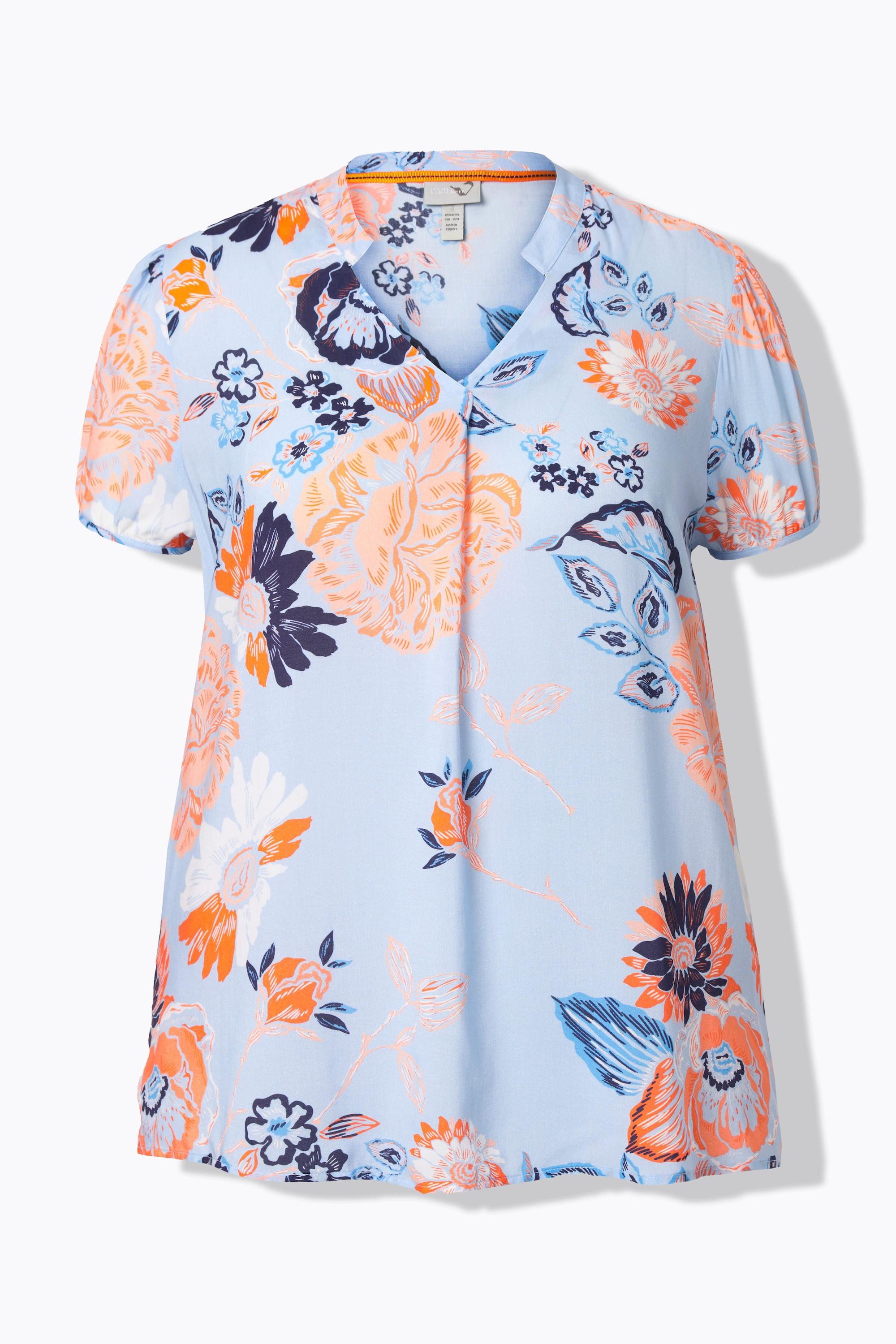 Ulla Popken Tunika, Blüten, Stehkragen, V-Ausschnitt, Halbarm