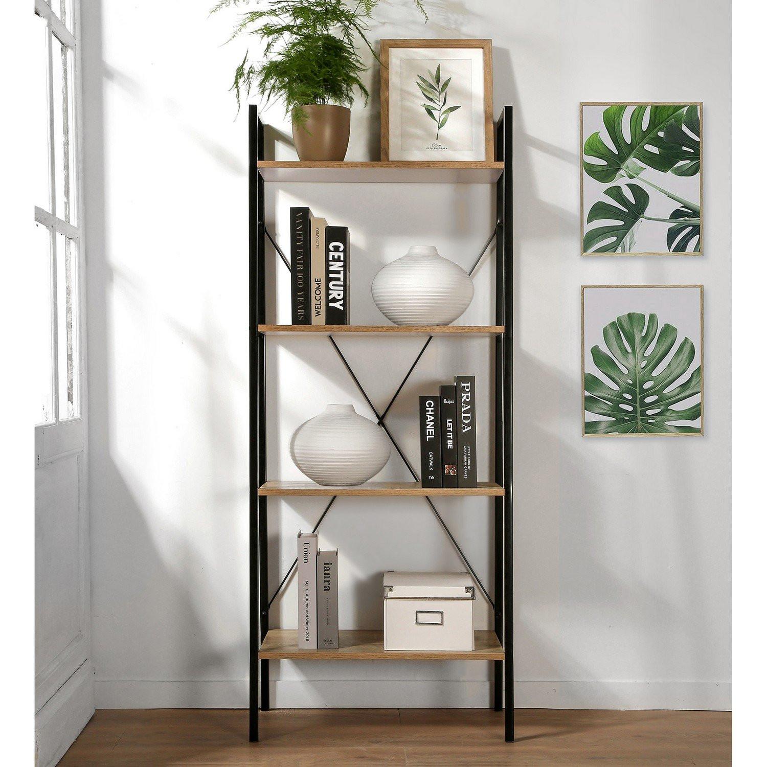 Calicosy Aufbewahrungsregal mit 4 Ebenen im Industrial-Stil - L60 cm