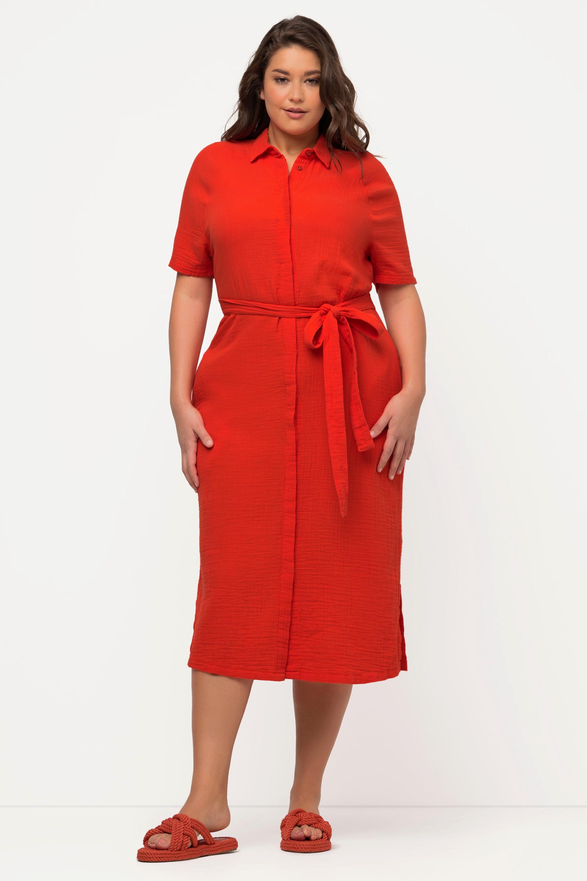 Ulla Popken Midikleid Hemdkragen Halbarm Musselin