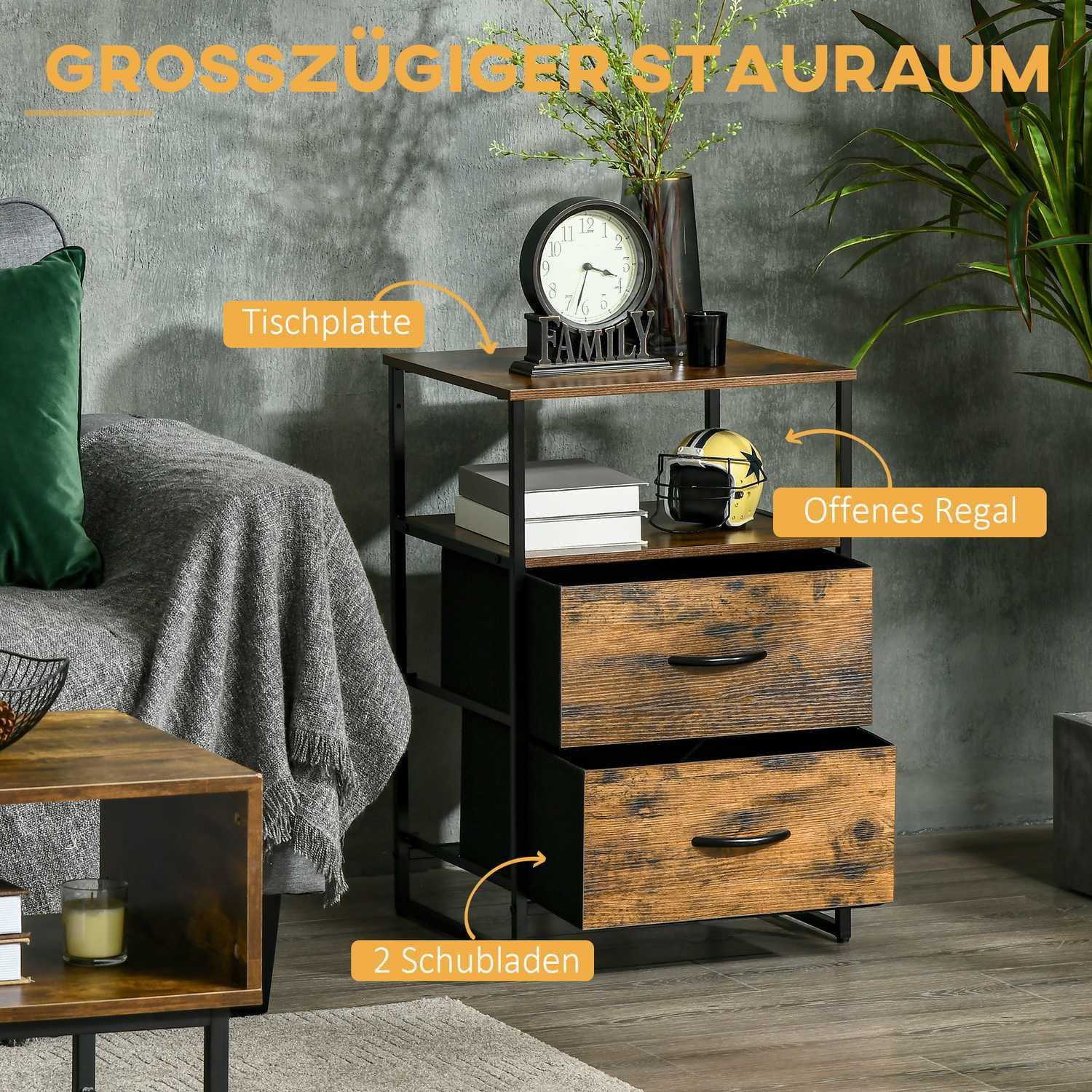 Northio Kommode, Aufbewahrungsschrank mit Faltbaren Stoff-Schubladen, Regal im Industrie-Stil, Beistellschrank für Wohnzimmer, Rustikal-Braun Aosom