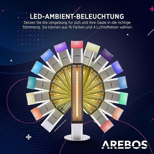 Arebos 1500 Watt Stand Heizstrahler | inkl.16 Farben LED-Licht mit Fernbedienung