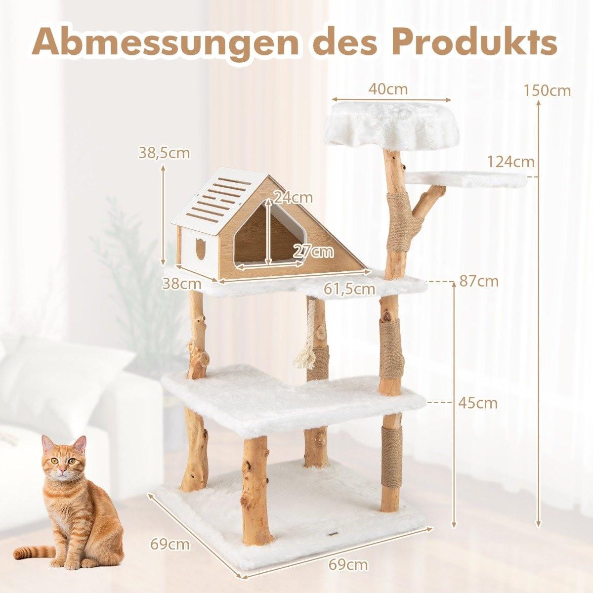 Northio Holz Kratzbaum mit 2 Liegeplätzen & Höhle & Kratzsäulen & Sisalseil Katzenbaum