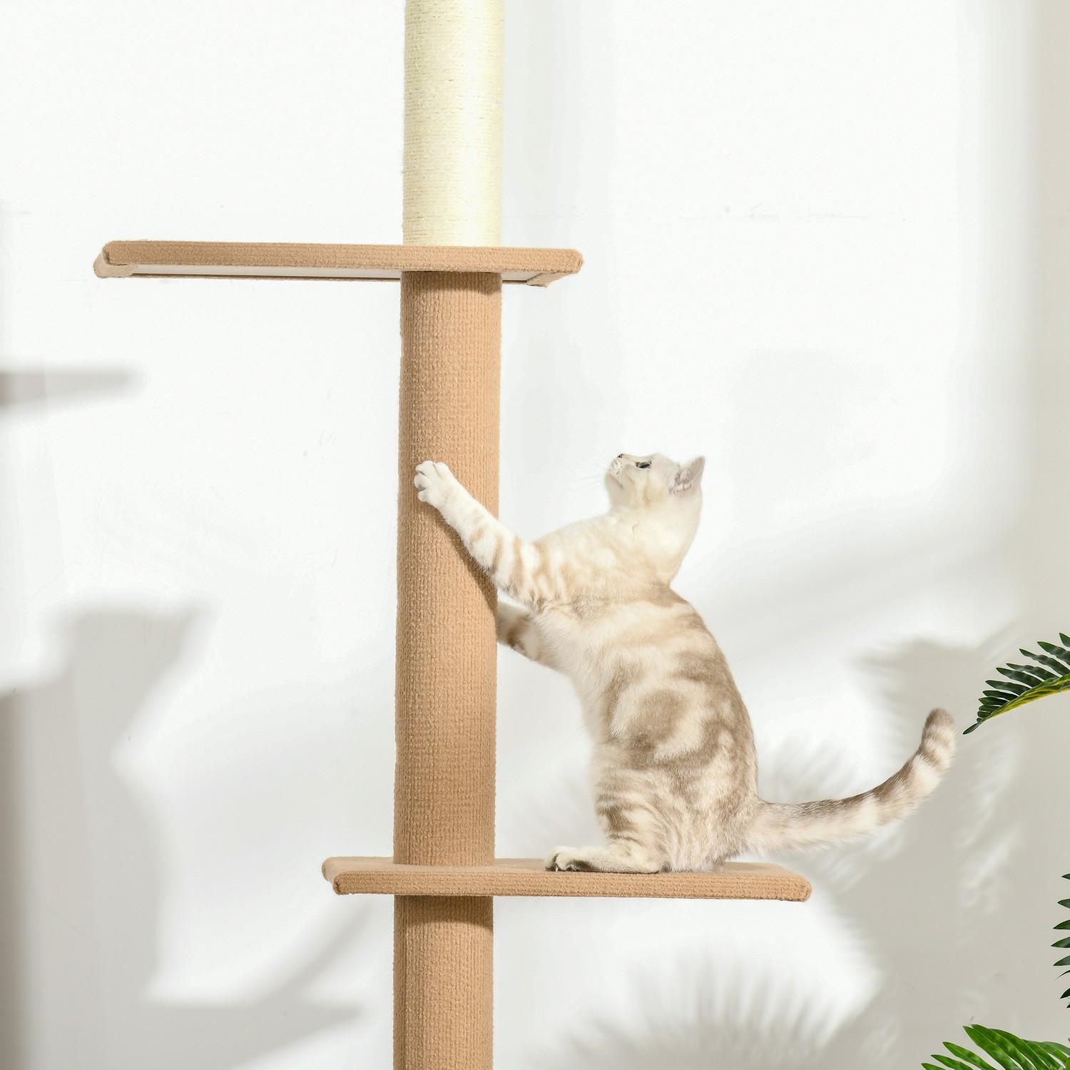 Northio Höhenverstellbarer Kratzbaum Kletterbaum Für Katzen, Spielbaum, Khaki, 43X27X228-260Cm