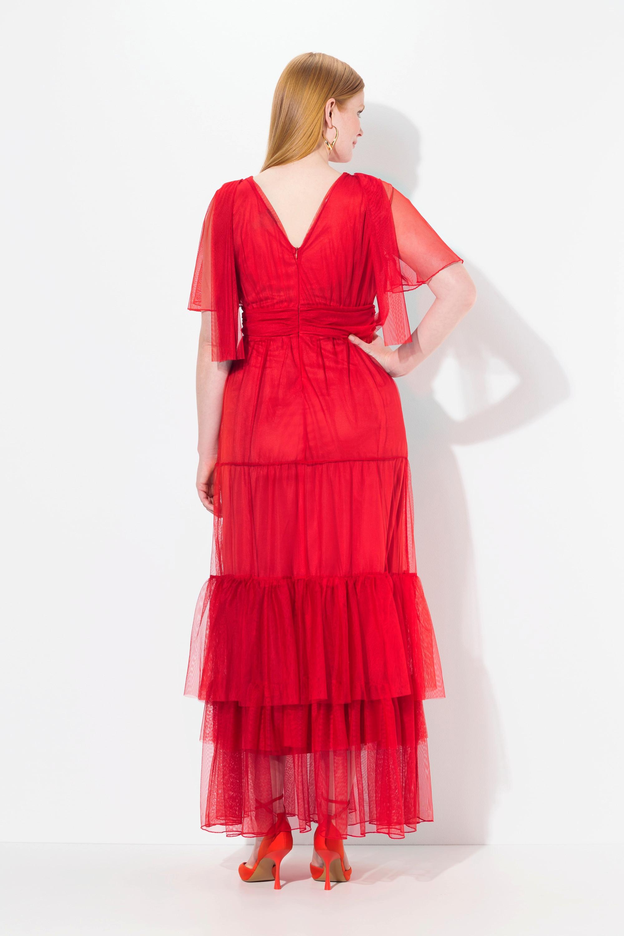 Ulla Popken Maxikleid Mesh Drapierung Fledermaus-Ärmel