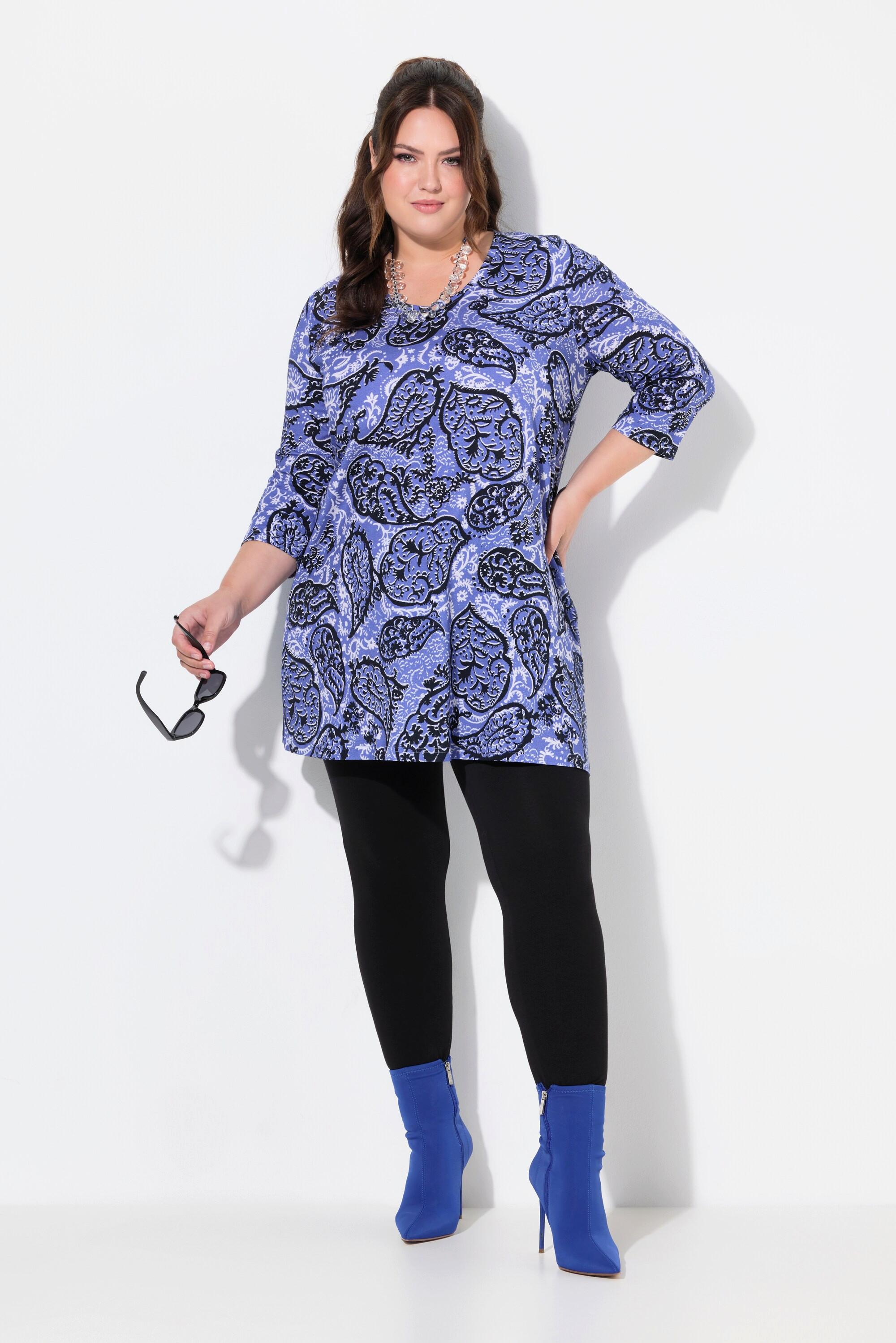 Ulla Popken Paisley A-Linie V-Ausschnitt 3/4 Arm Longshirt