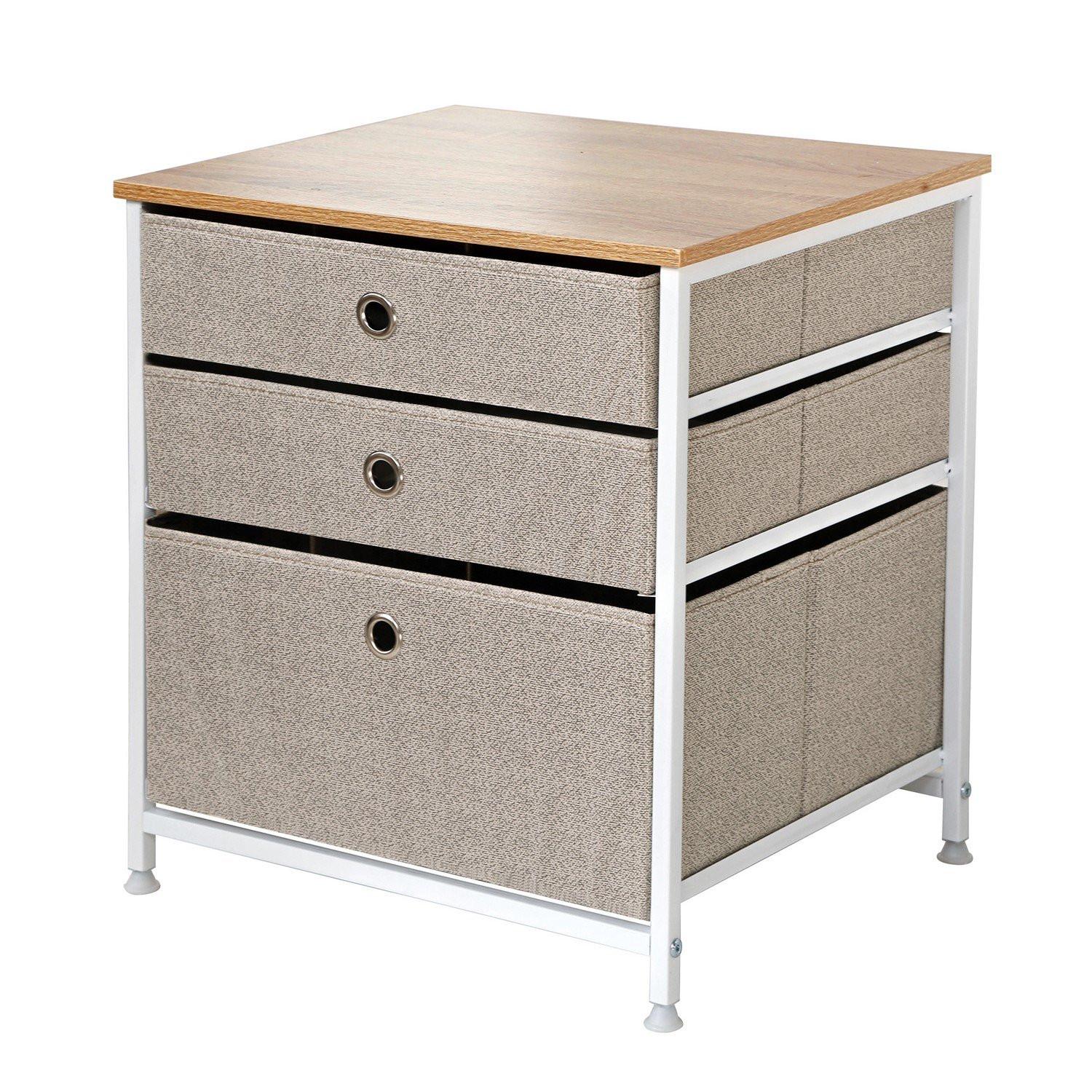 Calicosy Kommode mit 3 Schubladen aus hellem Vliesstoff - L48 cm