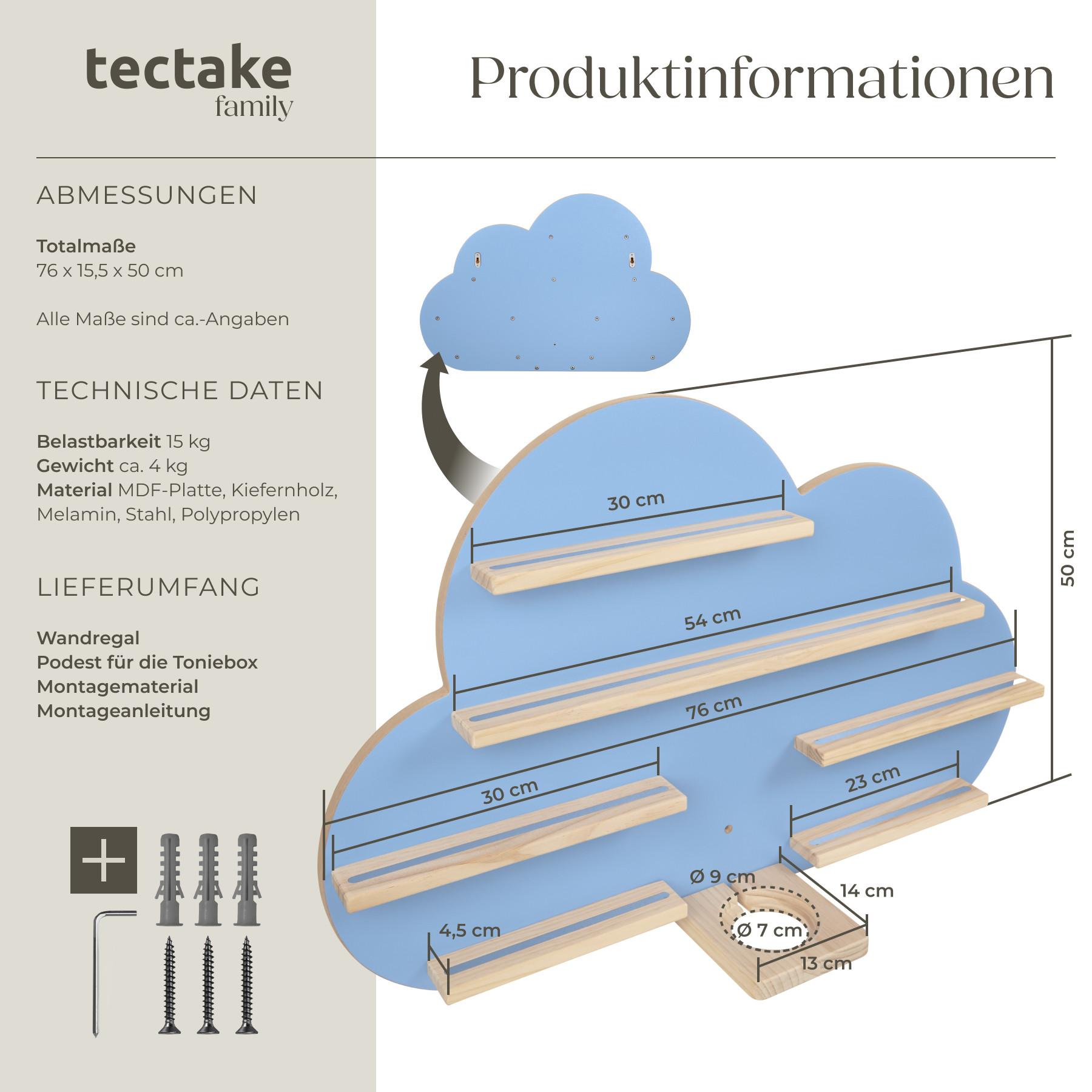 Tectake Wandregal MyLittleStory Cloud für bis zu 28 Tonies