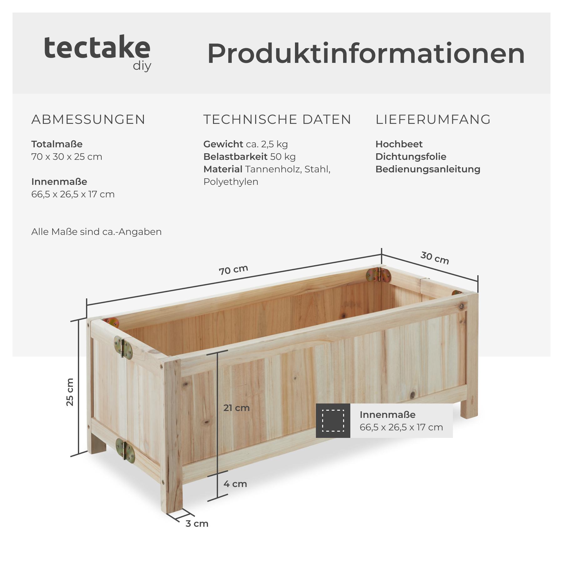 Tectake Hochbeet Blomster, klappbar, 30l, inkl. Folie, 70x30x25cm