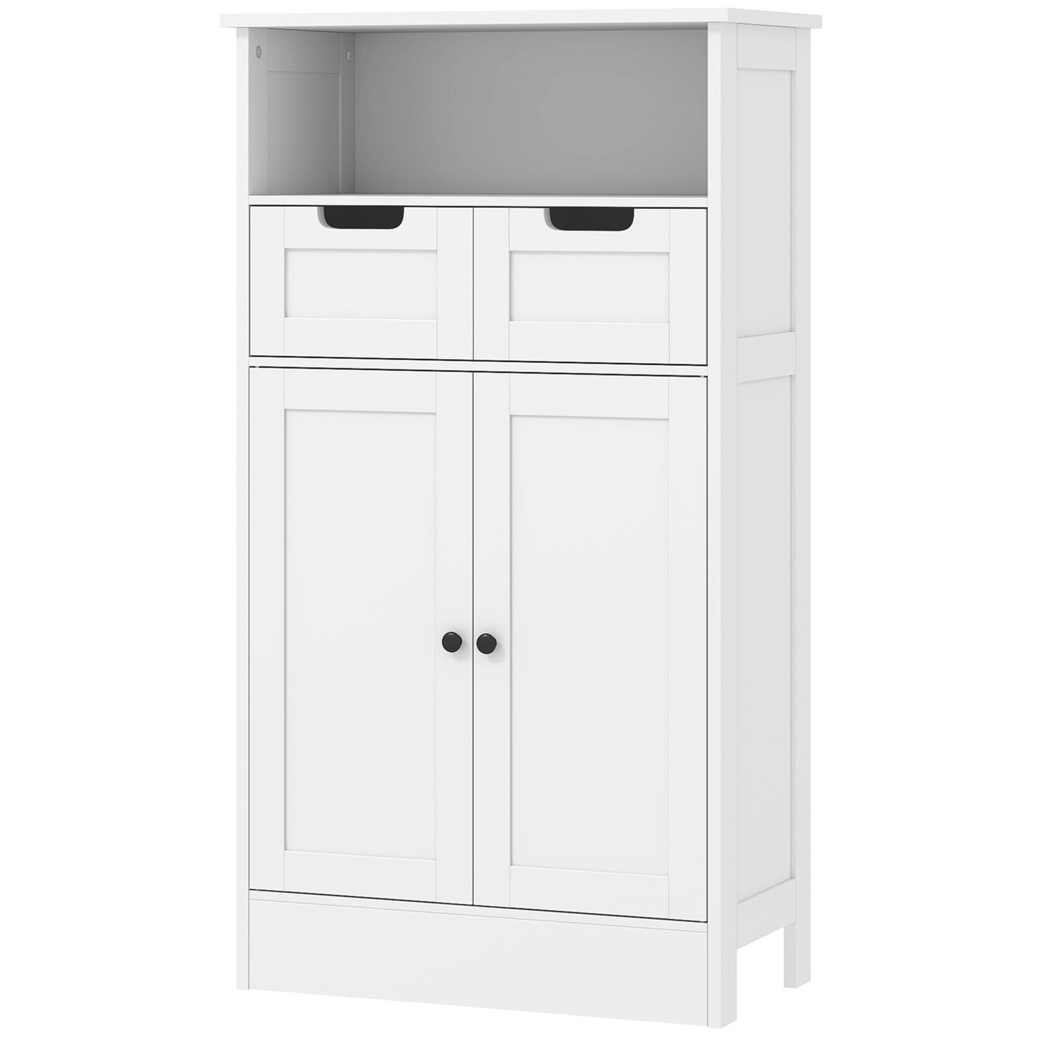 Northio Badzimmerschrank, Badeschrank, Aufbewahrungsschrank mit verstellbar Ablage, Unterschrank mit 2 Schubladen, Türschrank, für Badezimmer, Wohnzimmer 60 x 30 x 108,8 cm, Weiß