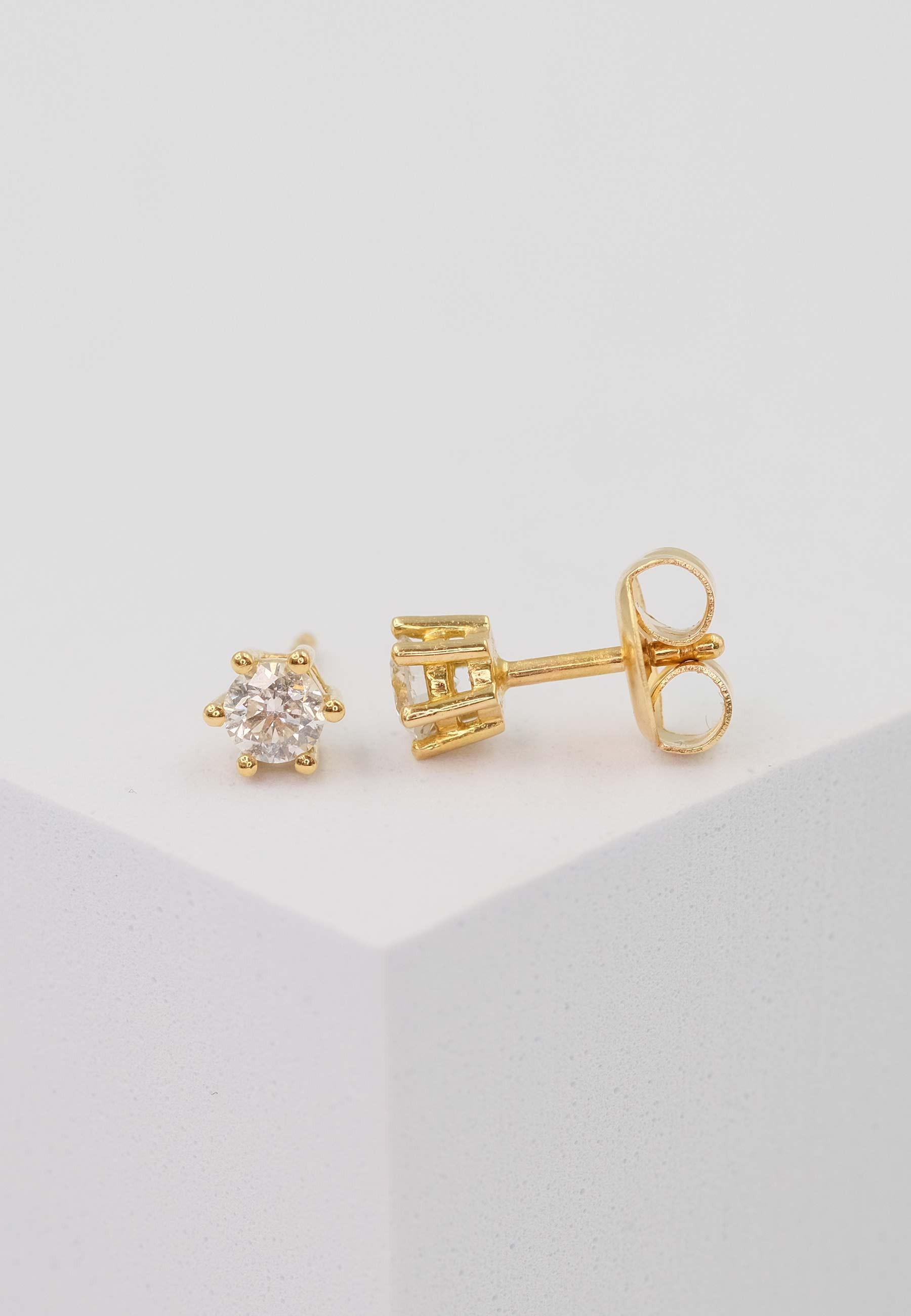 MUAU Schmuck Solitär Ohrstecker 6-Griff-Fassung Gelbgold 750 Brillanten 0.50ct. 6.5mm