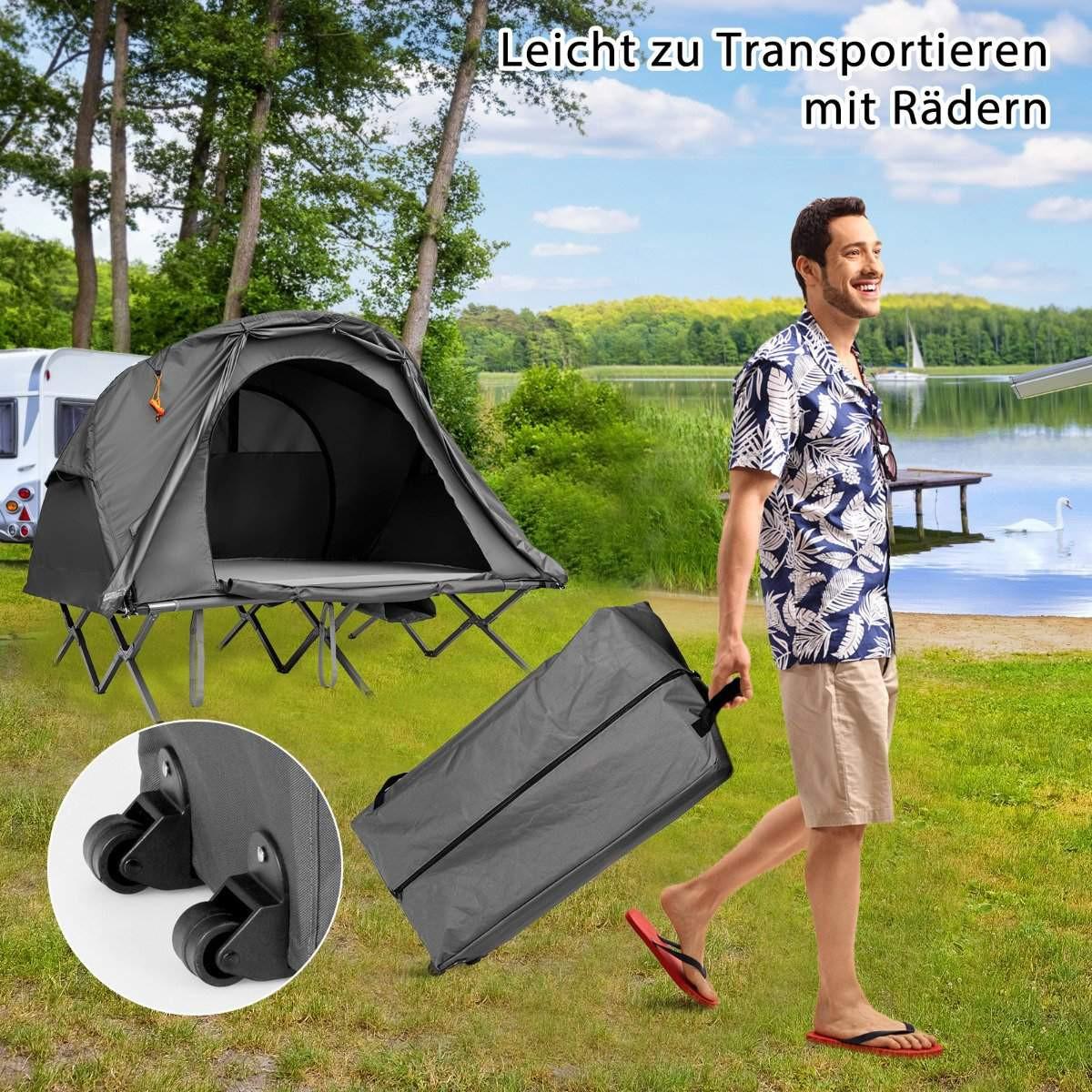Northix 4 in 1 Wanderzelt Set für 2 Personen mit Abdeckung und Matratze 194 x 146 x 160 cm Grau