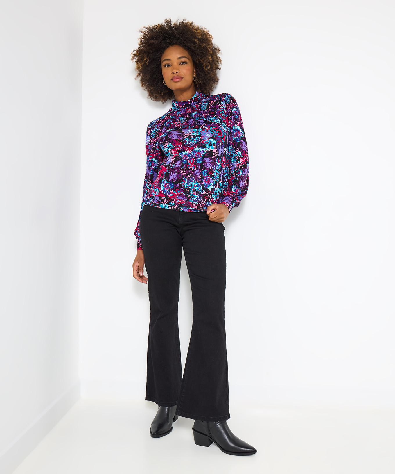 Joe Browns Lebhafter Blumenprint-Jersey-Top mit Stehkragen