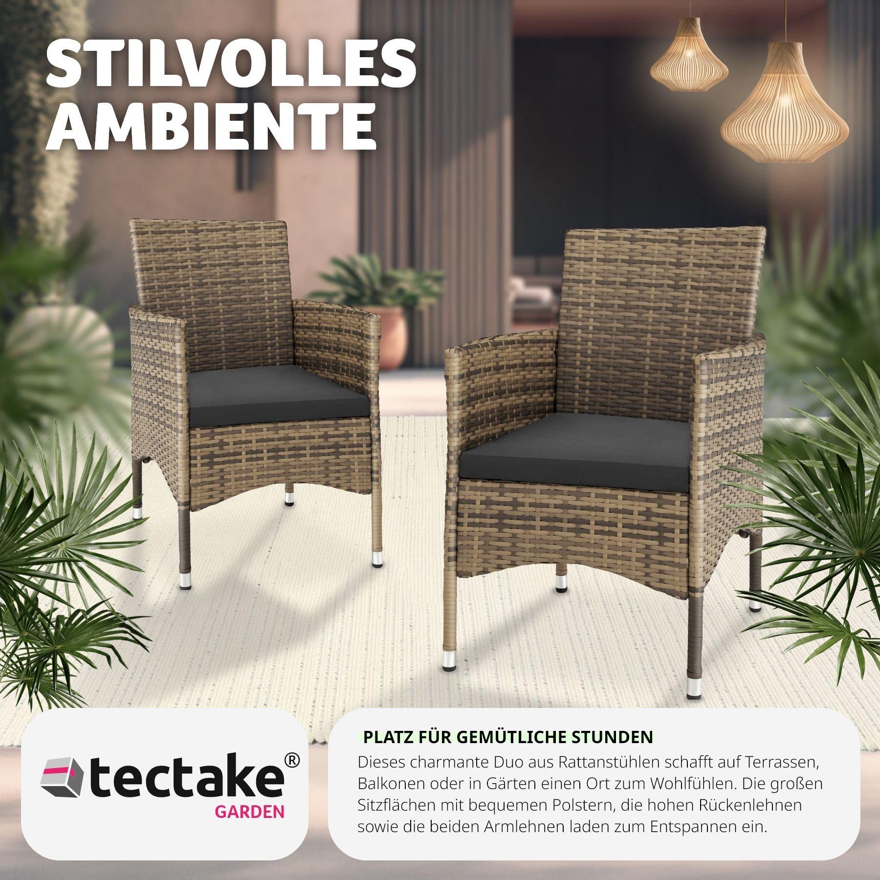 Tectake 2 Rattanstühle + 4 Sitzbezüge