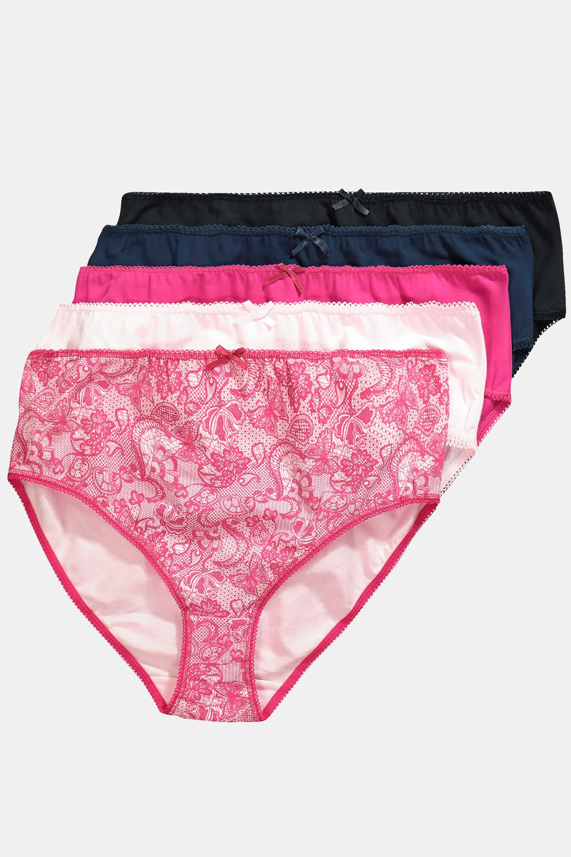 Ulla Popken Midislips, 5er-Pack, Spitzendruck/einfarbig