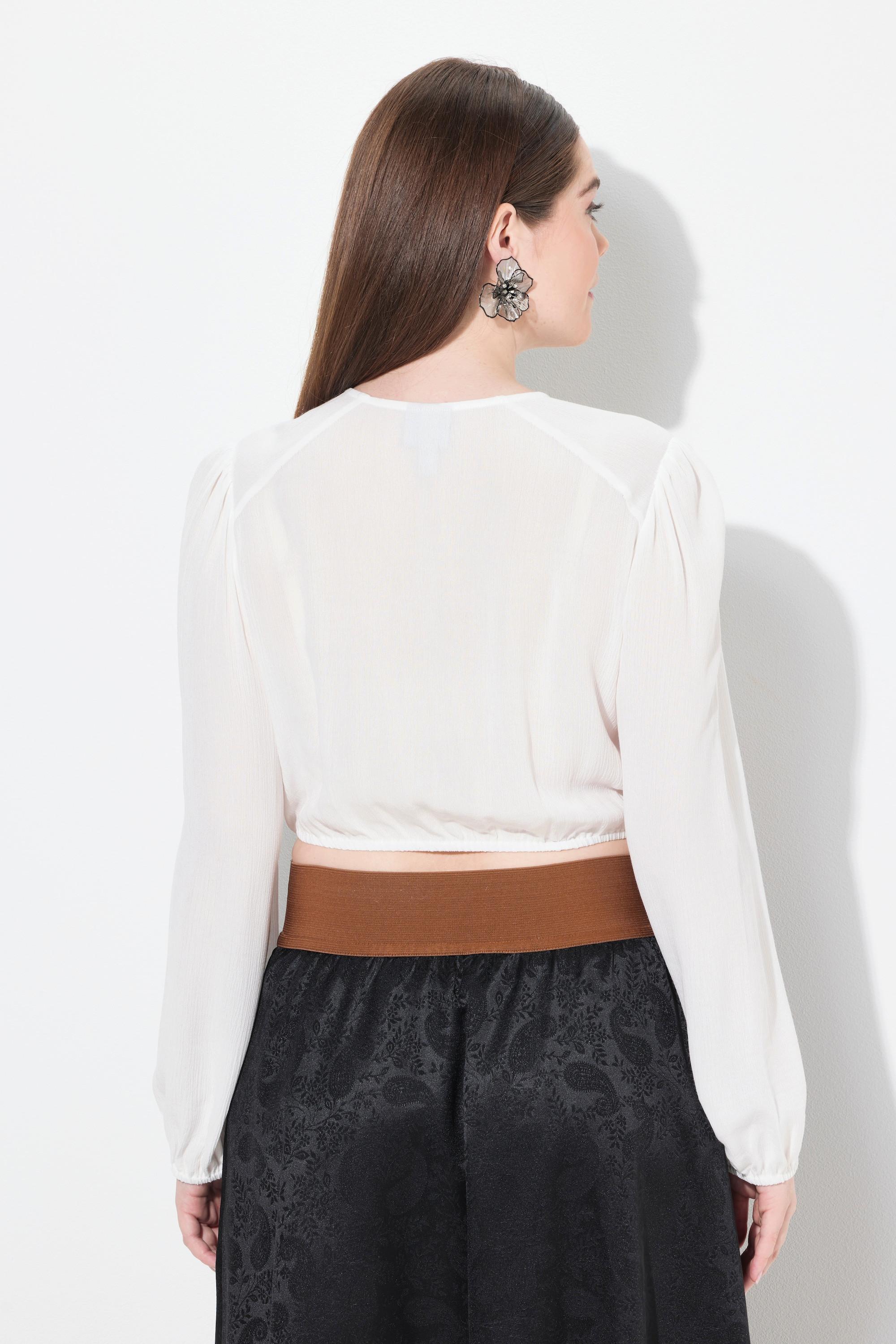 Ulla Popken Dirndlbluse, Gummisaum, Rundhals, weiter Langarm