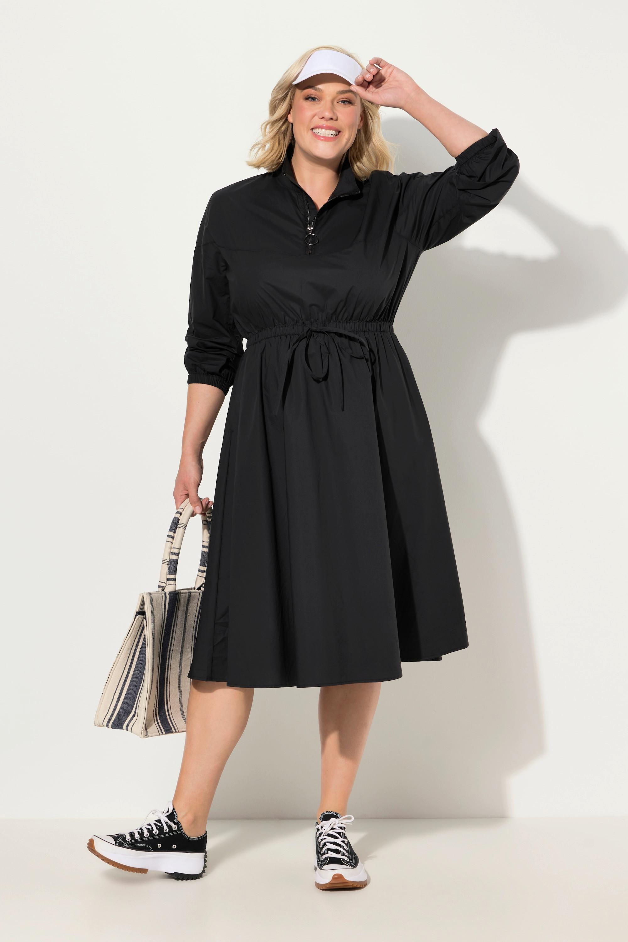 Ulla Popken Utility A-Linie Papertouch Stehkragen Langarm Kleid