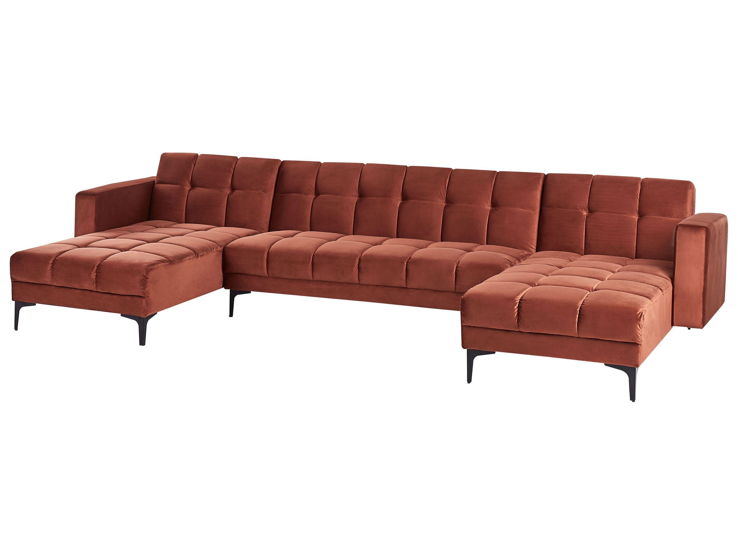 Beliani U-förmiges Sofa aus Samtstoff Minimalistisch ALNES