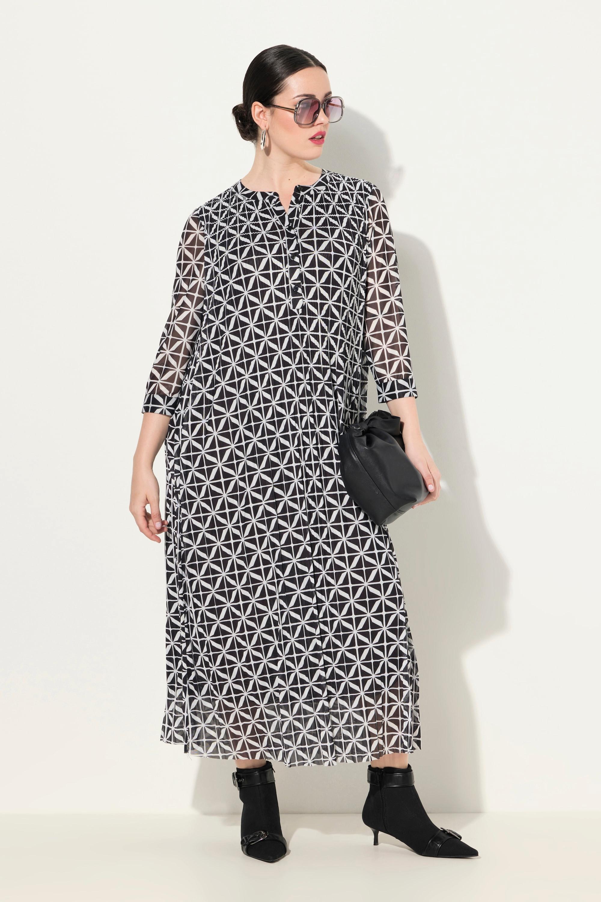 Ulla Popken Mesh Maxikleid doppellagig Rundhals 3/4-Arm