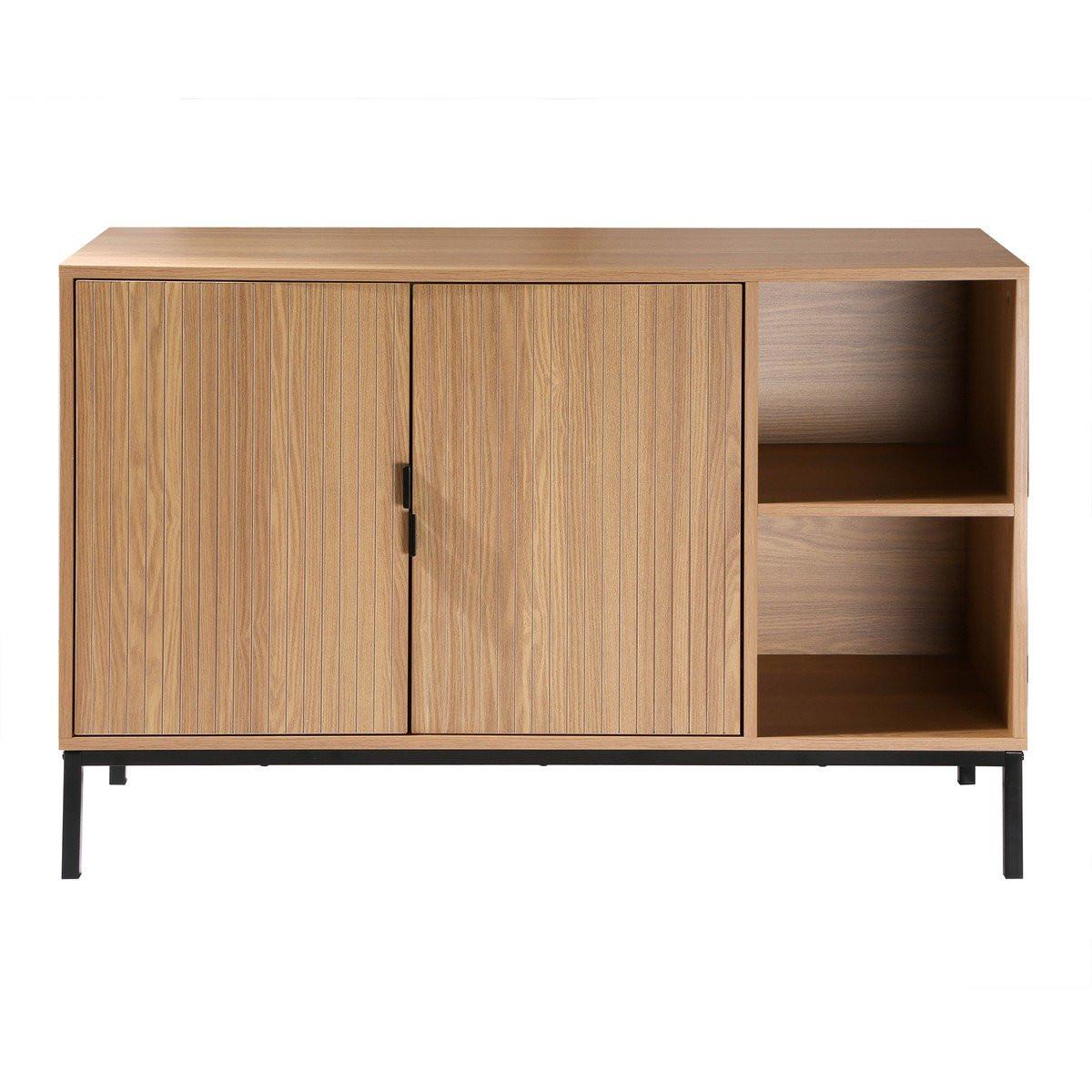 Calicosy Buffet mit 2 Türen und 2 offenen Fächern in Holzrillenoptik L110 cm - TARA