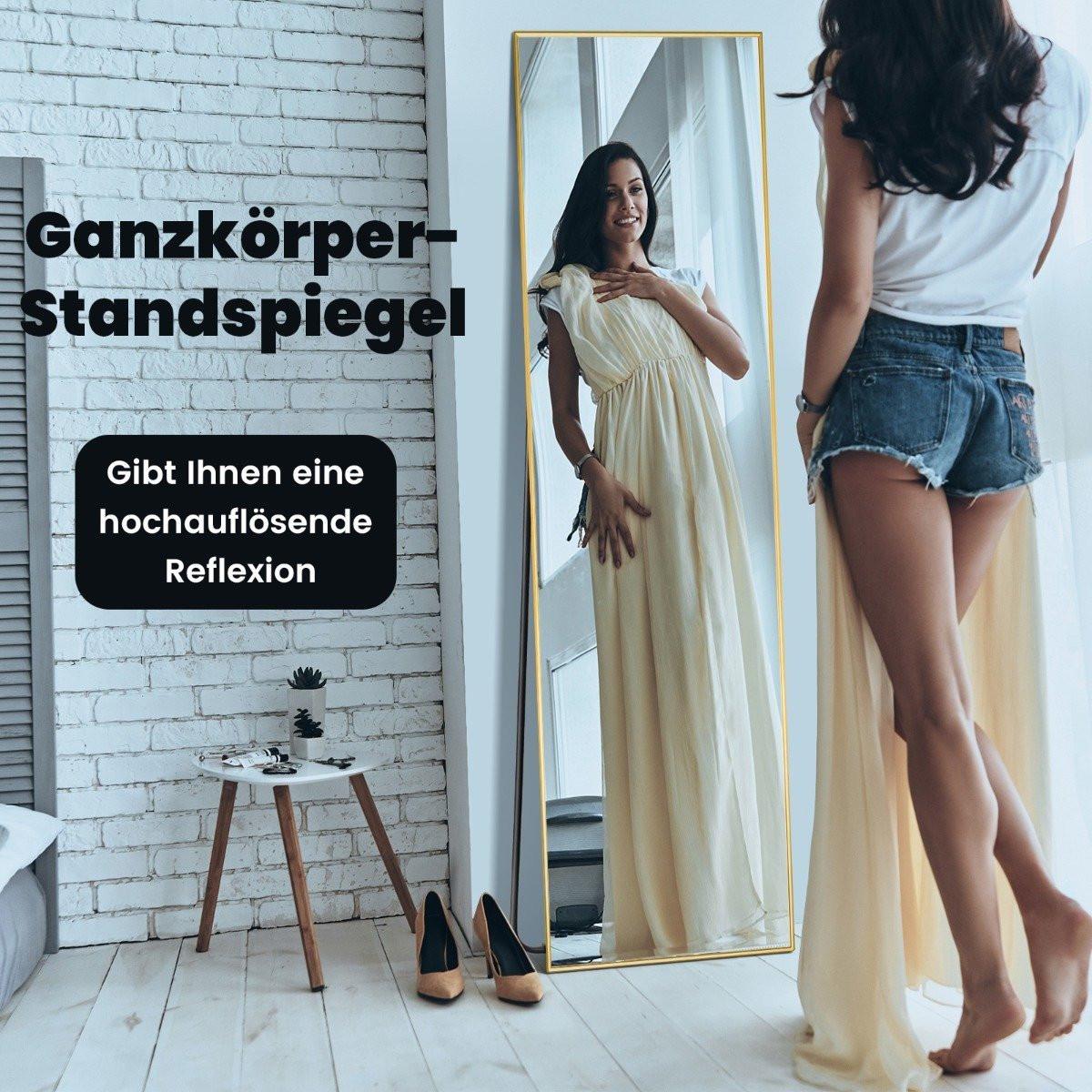 Northix Ganzkörperspiegel 2 in 1 Standspiegel & Wandspiegel aus bruchsicherem Glas Gold