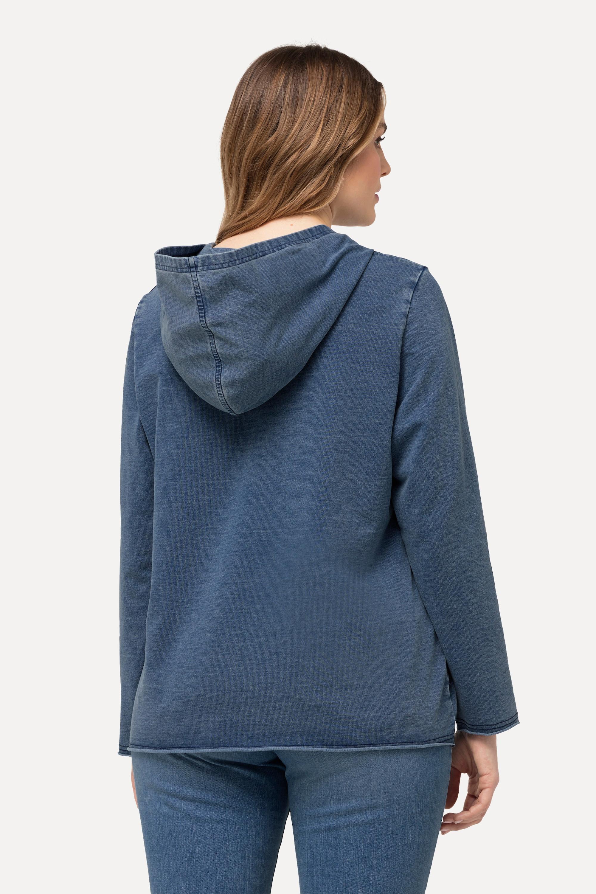 Ulla Popken Hoodie, offenkantig, Kapuze, Langarm, Kängurutasche